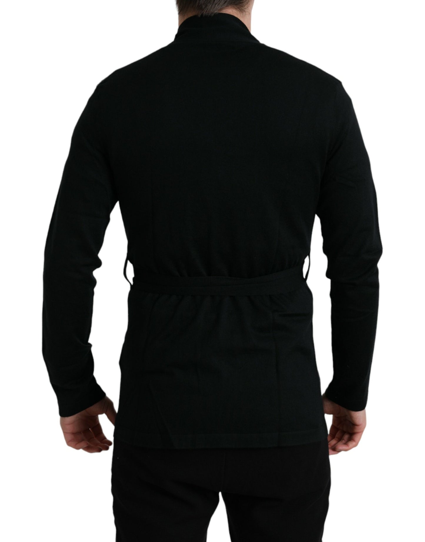 Dolce & Gabbana Black Cashmere Long Sleeves Belted Wrap Robe Dolce & Gabbana