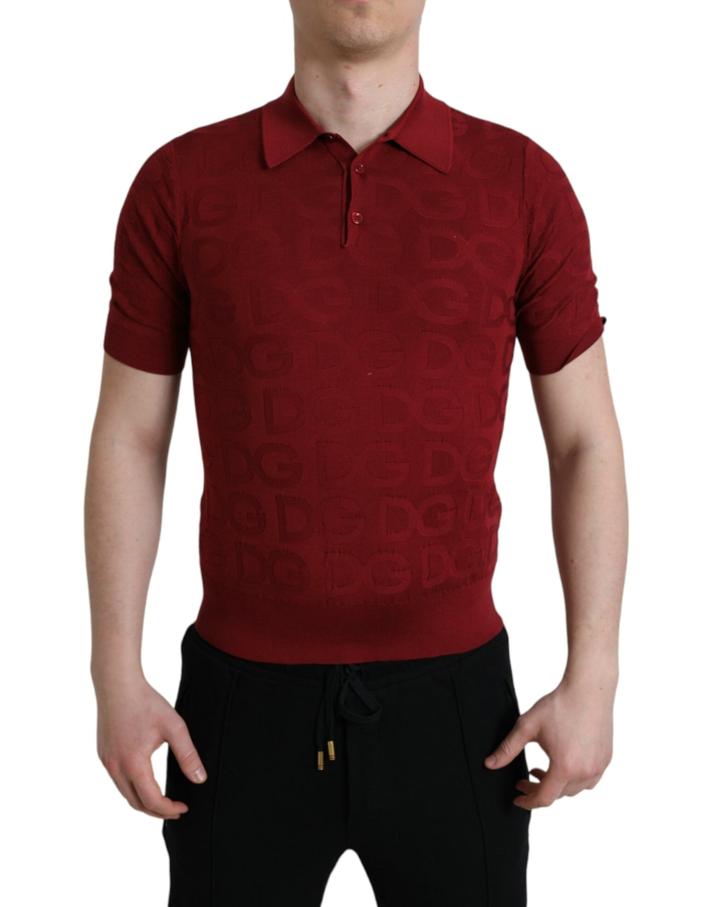 Dolce & Gabbana Maroon Collared Short Sleeve Silk T-shirt Dolce & Gabbana