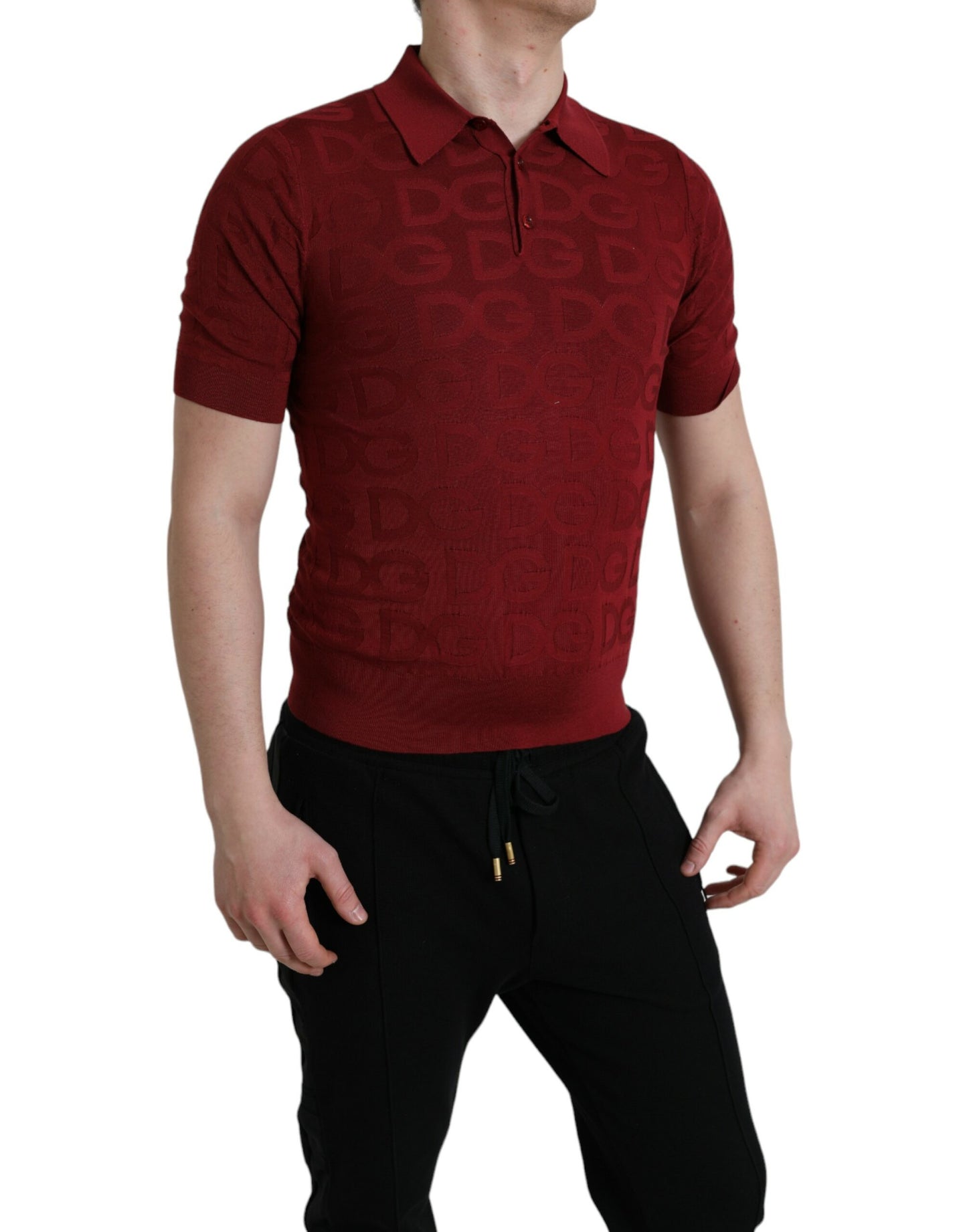 Dolce & Gabbana Maroon Collared Short Sleeve Silk T-shirt Dolce & Gabbana