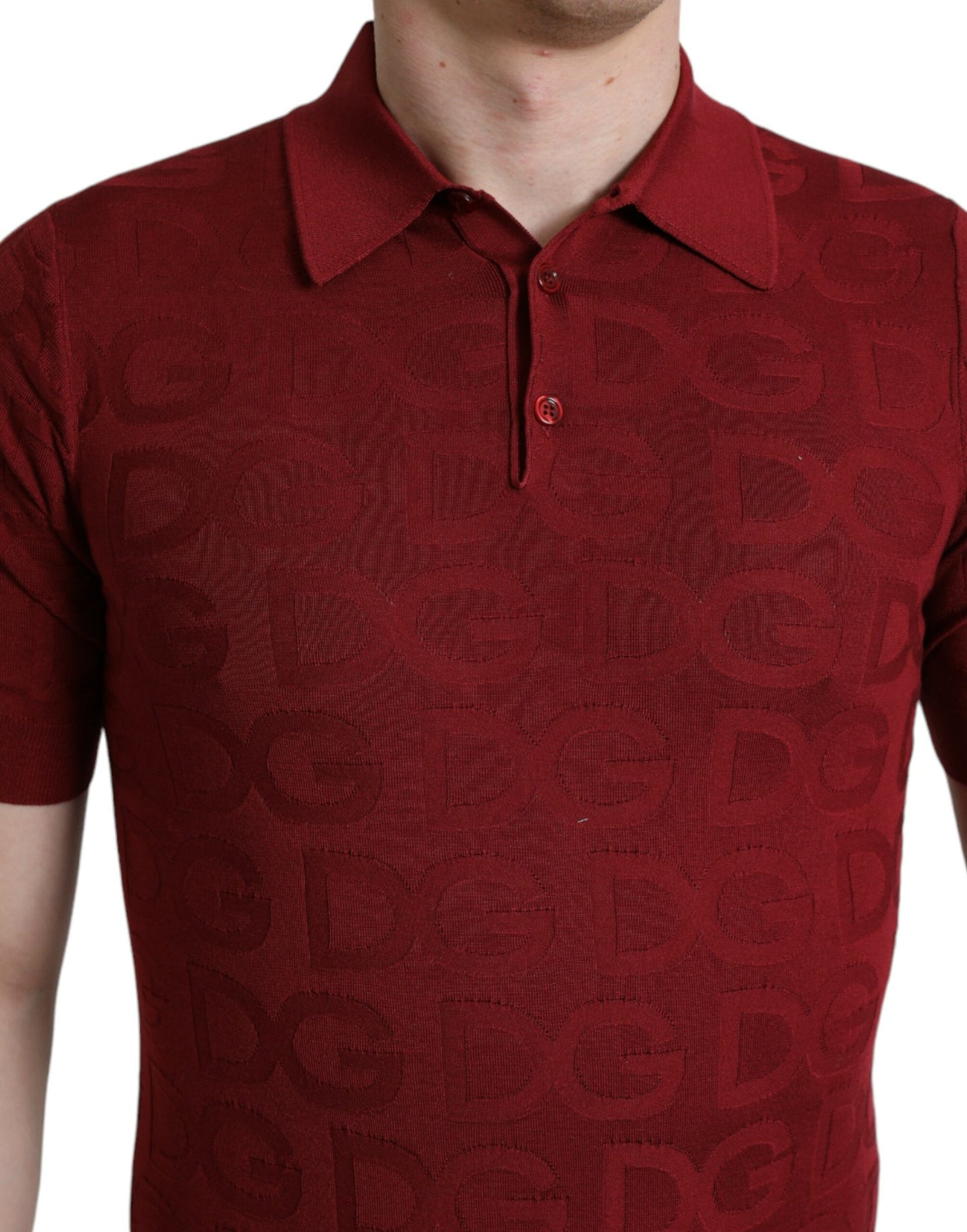 Dolce & Gabbana Maroon Collared Short Sleeve Silk T-shirt Dolce & Gabbana