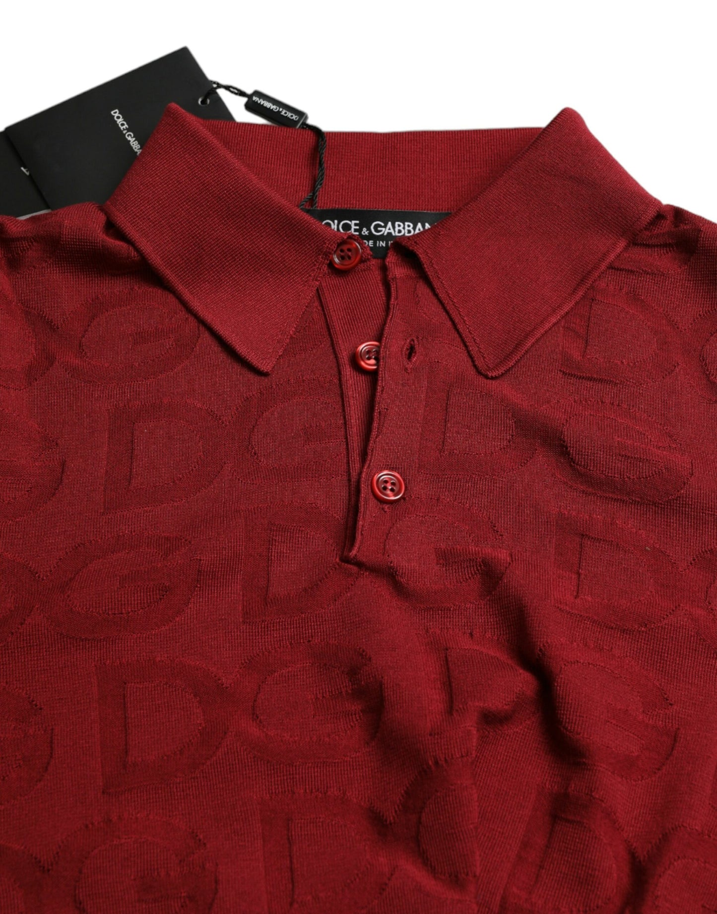 Dolce & Gabbana Maroon Collared Short Sleeve Silk T-shirt Dolce & Gabbana