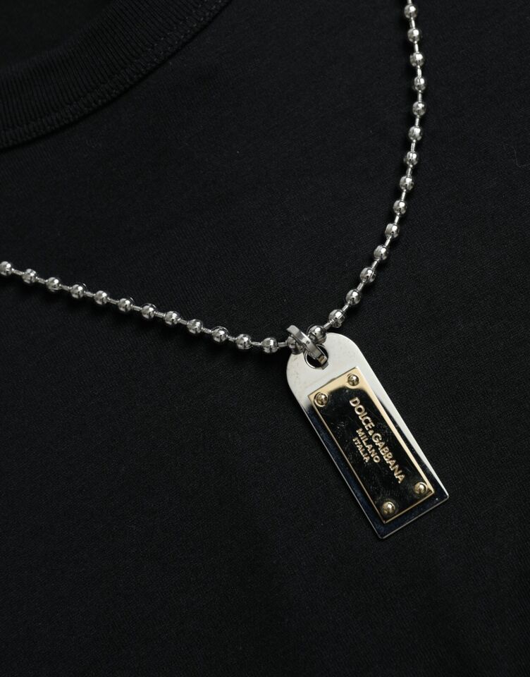 Dolce & Gabbana Black Silver Chain Short Sleeve T-shirt Dolce & Gabbana