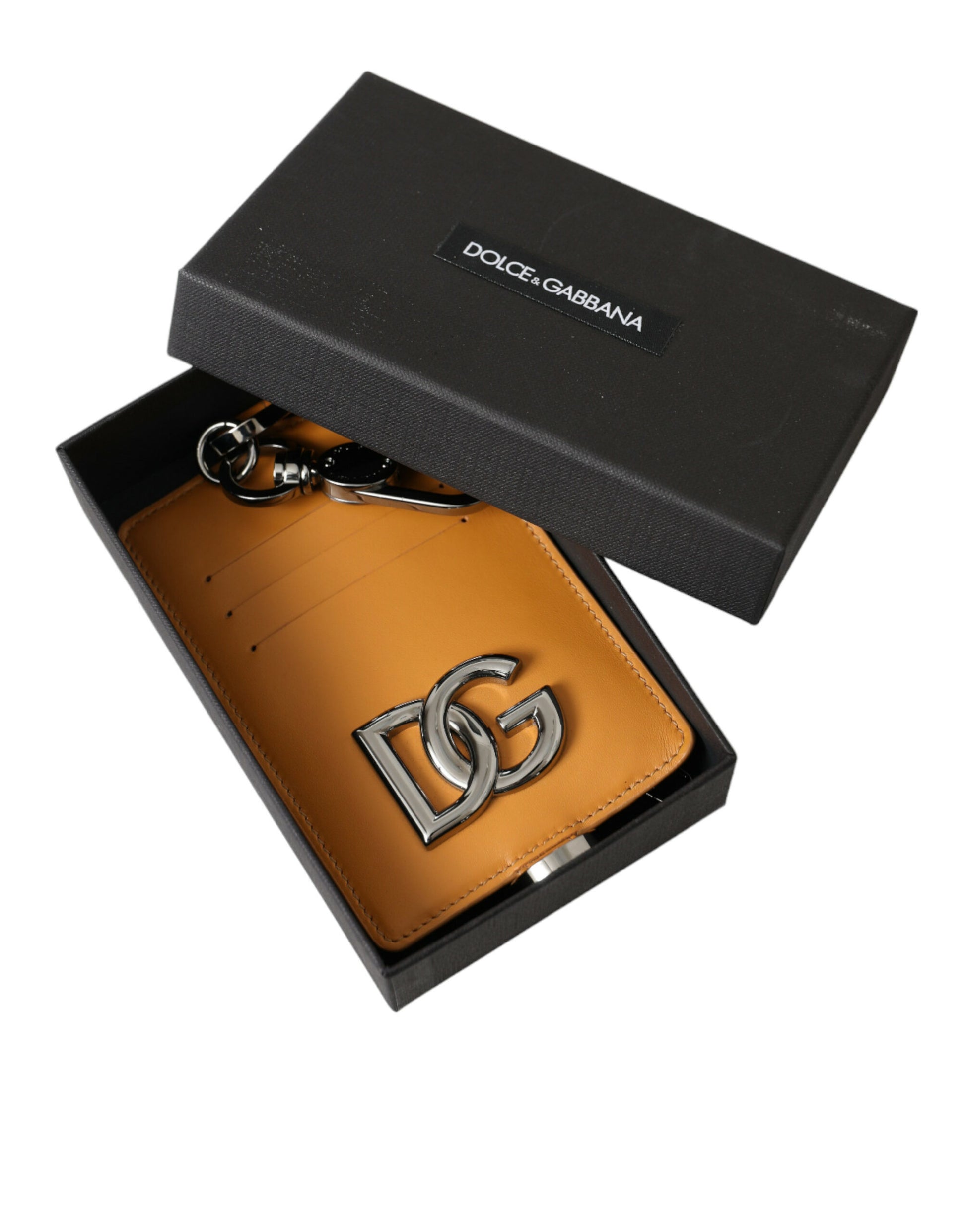 Dolce & Gabbana Orange Calf Leather Credit Card Holder Clip On Wallet Dolce & Gabbana