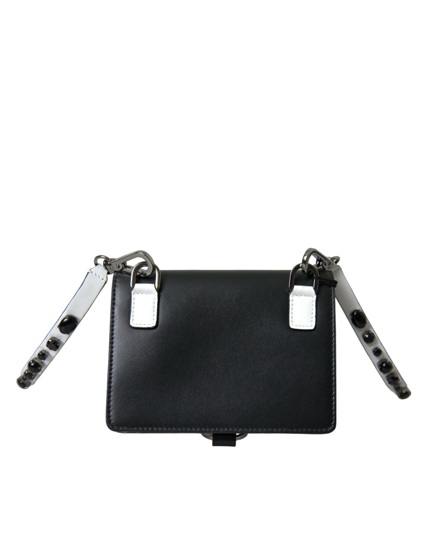 Dolce & Gabbana Black White Leather Crystal Embellished Cardholder Wallet Dolce & Gabbana