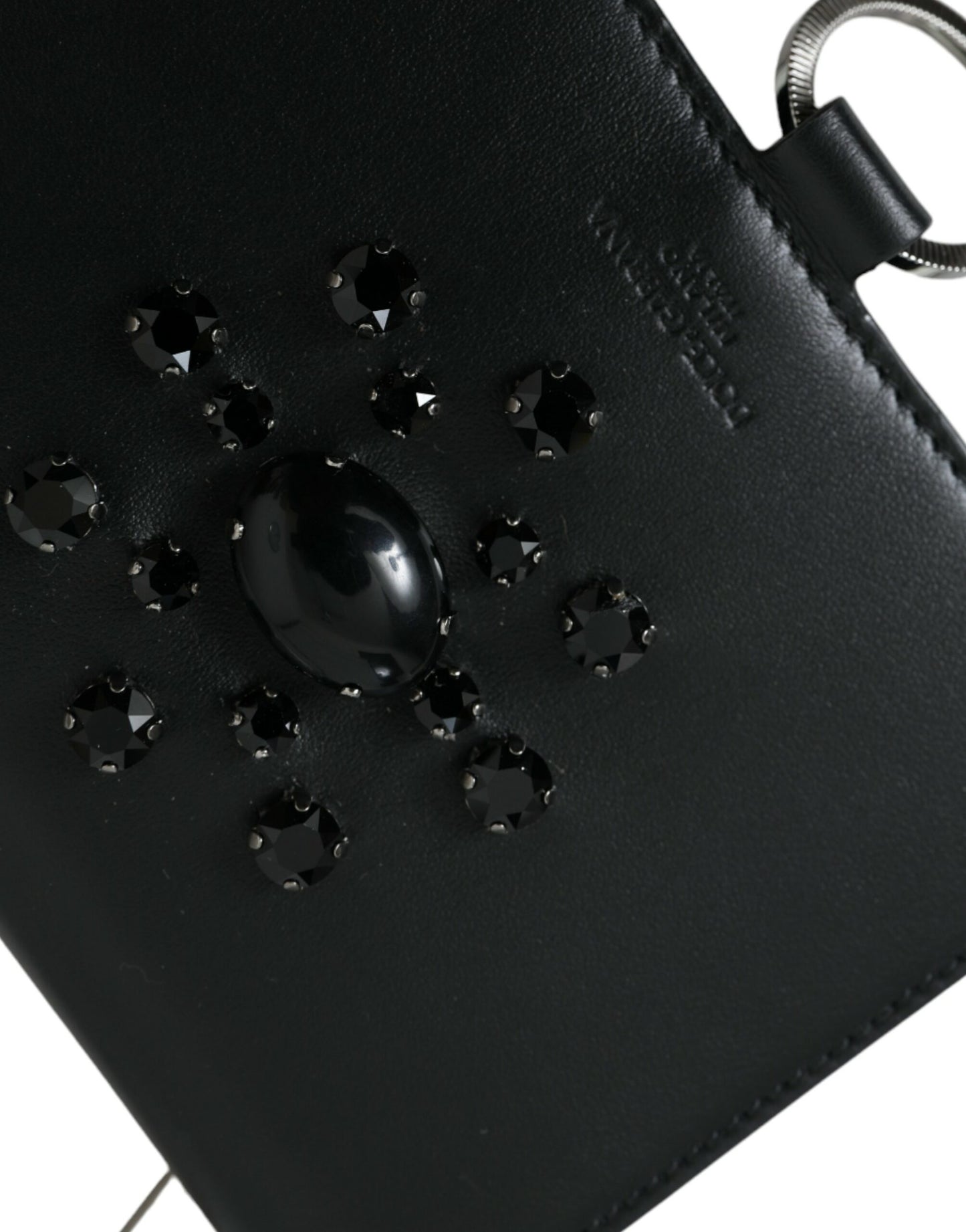 Dolce & Gabbana Black White Leather Crystal Embellished Cardholder Wallet Dolce & Gabbana