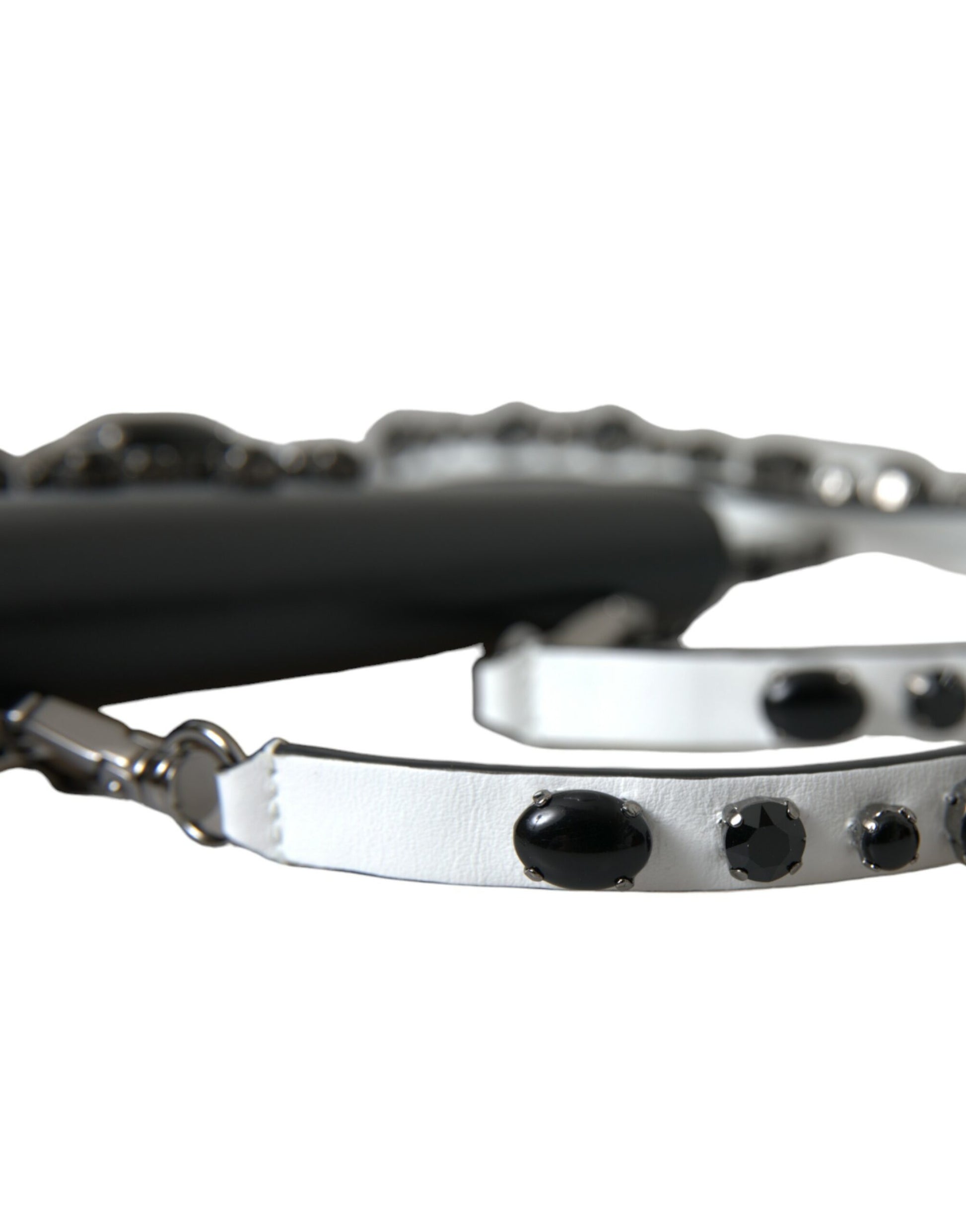 Dolce & Gabbana Black White Leather Crystal Embellished Cardholder Wallet Dolce & Gabbana