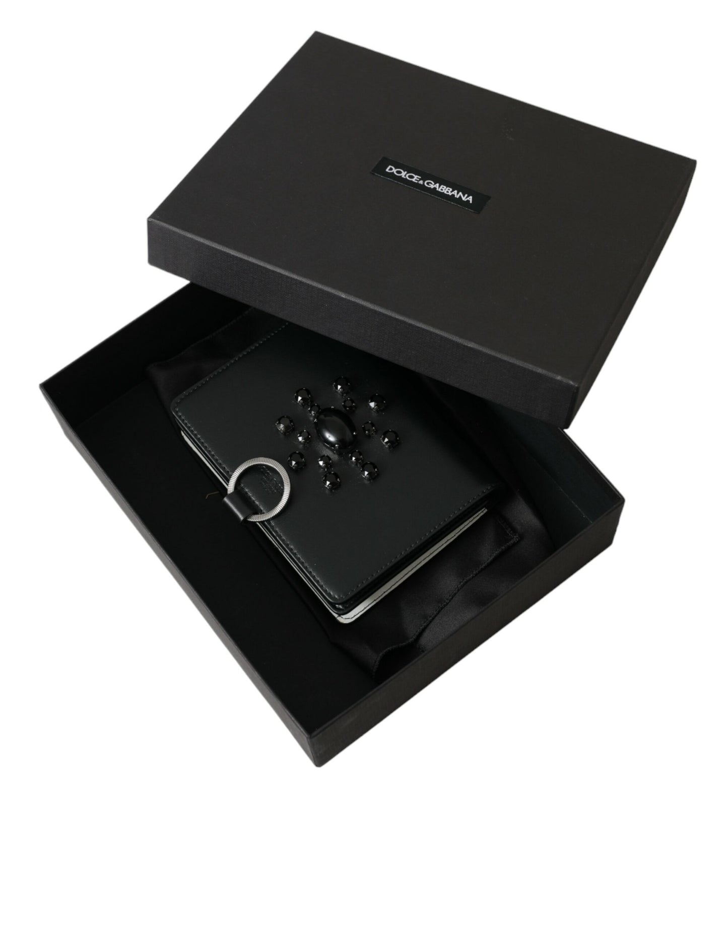 Dolce & Gabbana Black White Leather Crystal Embellished Cardholder Wallet Dolce & Gabbana