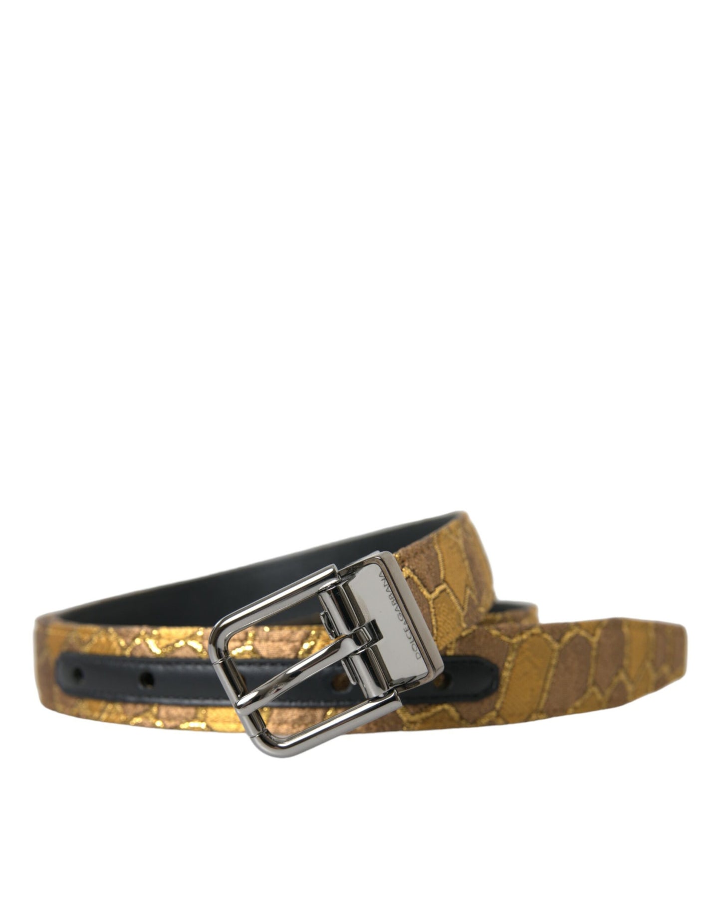 Dolce & Gabbana Gold Leather Jacquard Silver Metal Buckle Belt Dolce & Gabbana