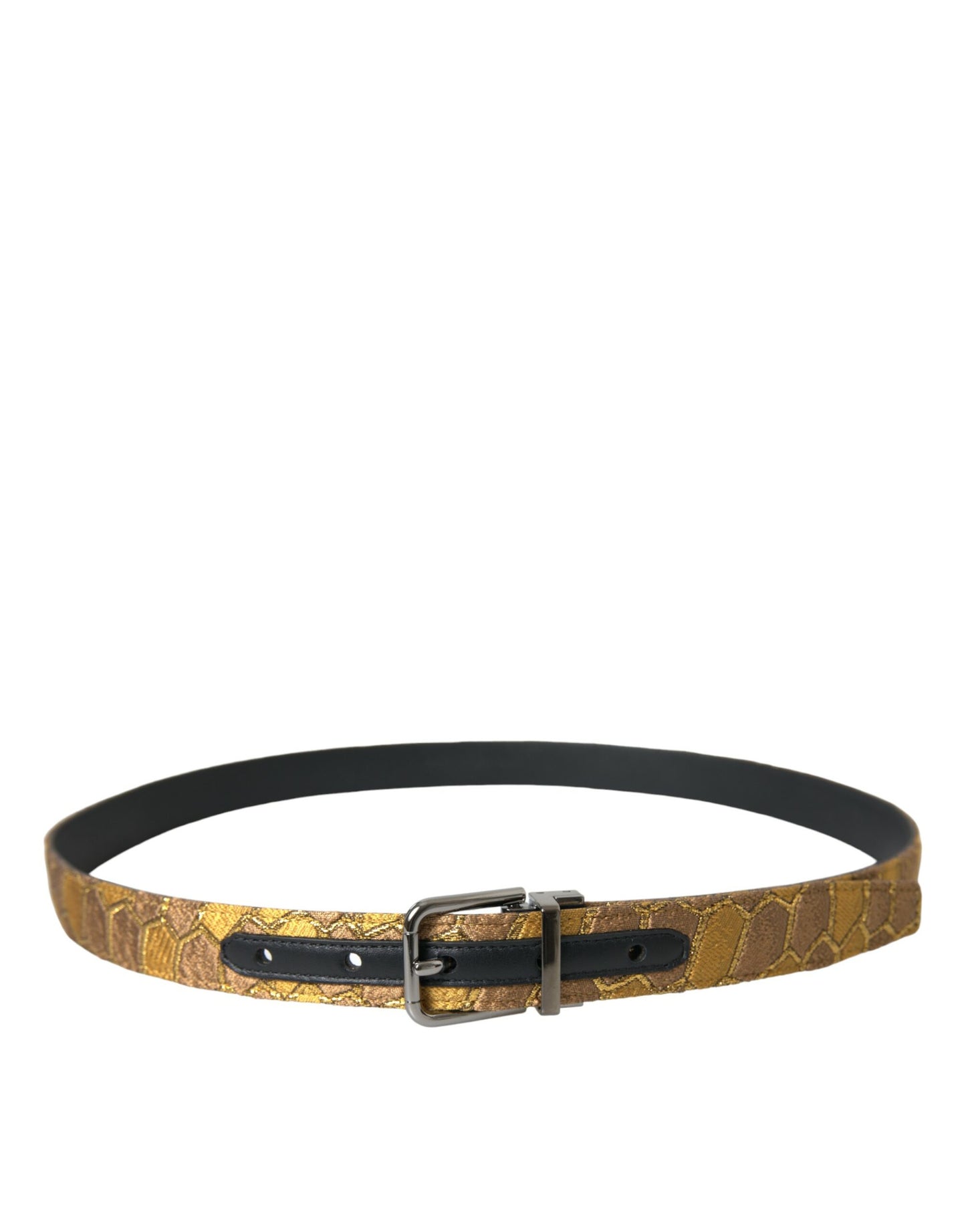 Dolce & Gabbana Gold Leather Jacquard Silver Metal Buckle Belt Dolce & Gabbana
