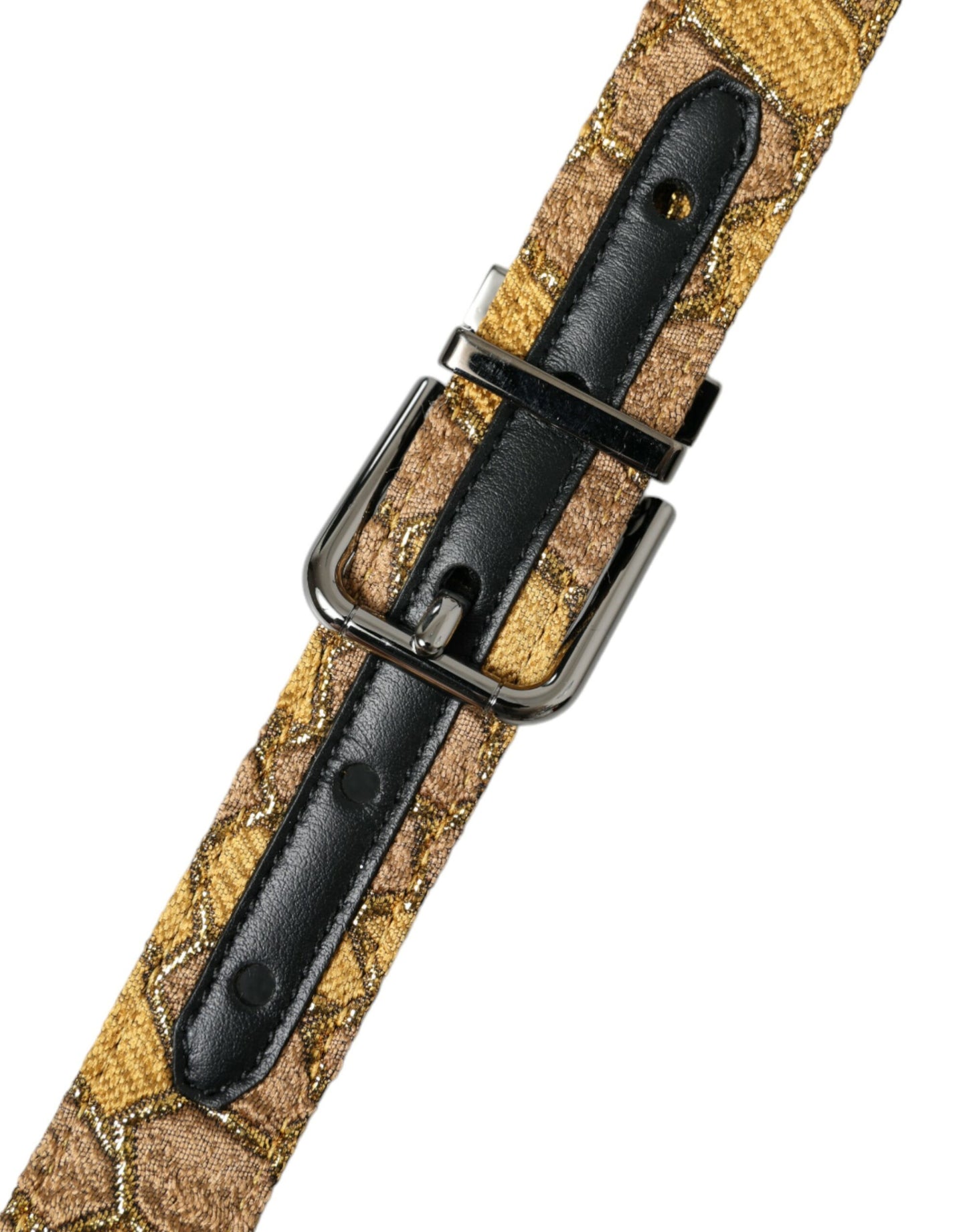 Dolce & Gabbana Gold Leather Jacquard Silver Metal Buckle Belt Dolce & Gabbana