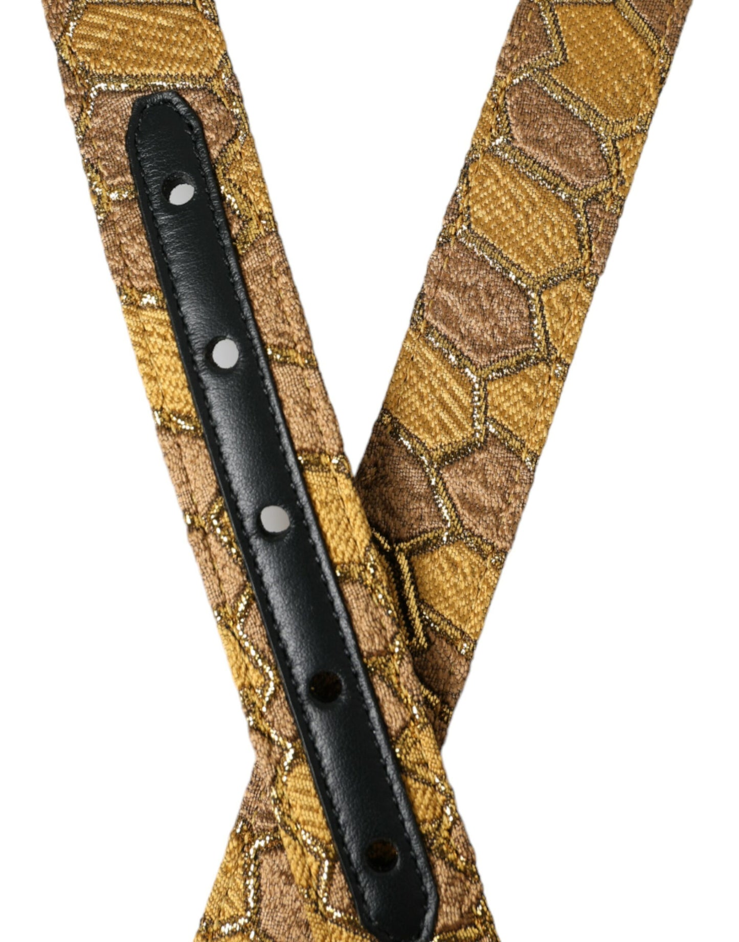 Dolce & Gabbana Gold Leather Jacquard Silver Metal Buckle Belt Dolce & Gabbana