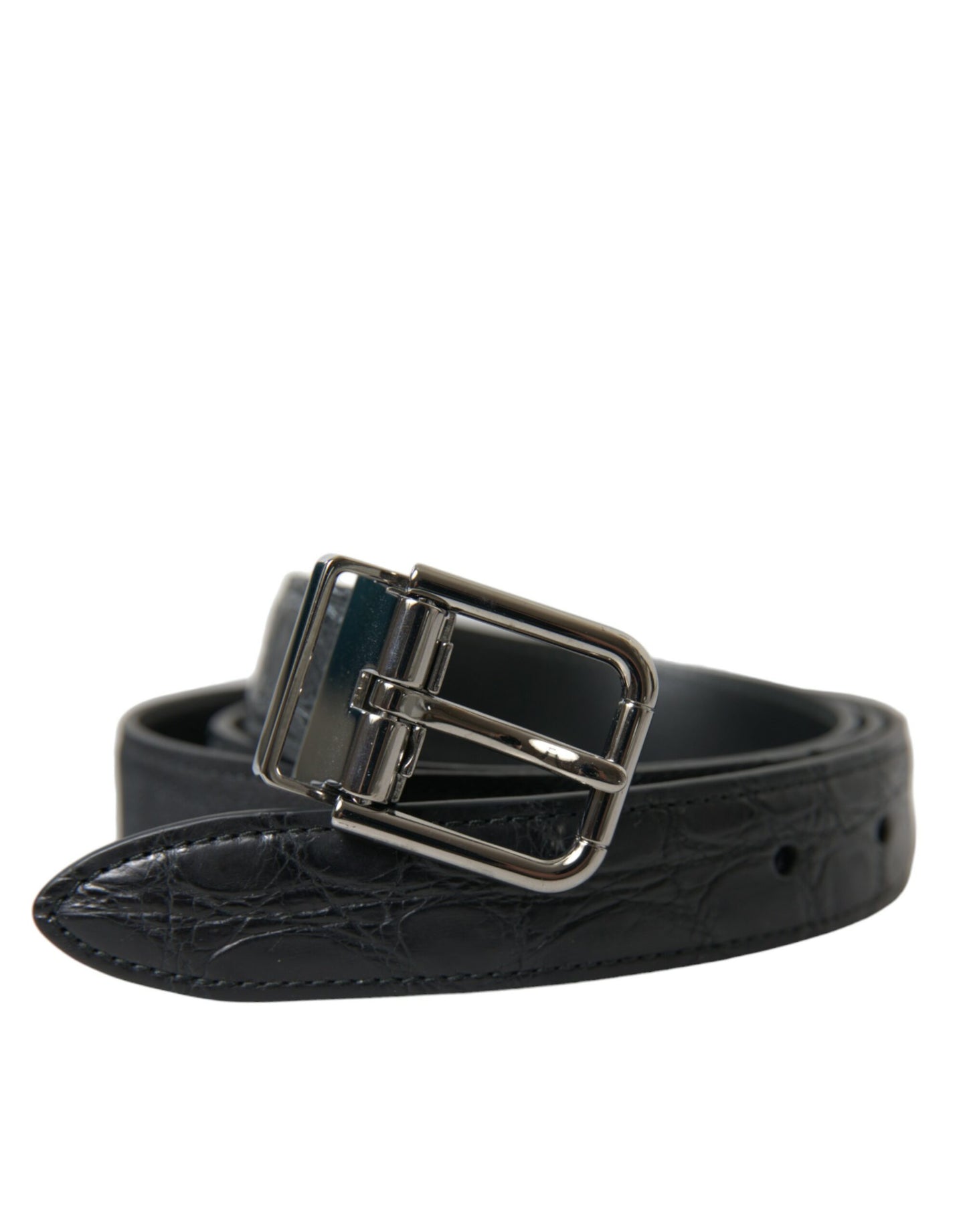 Dolce & Gabbana Black Leather Silver Metal Buckle Belt Dolce & Gabbana