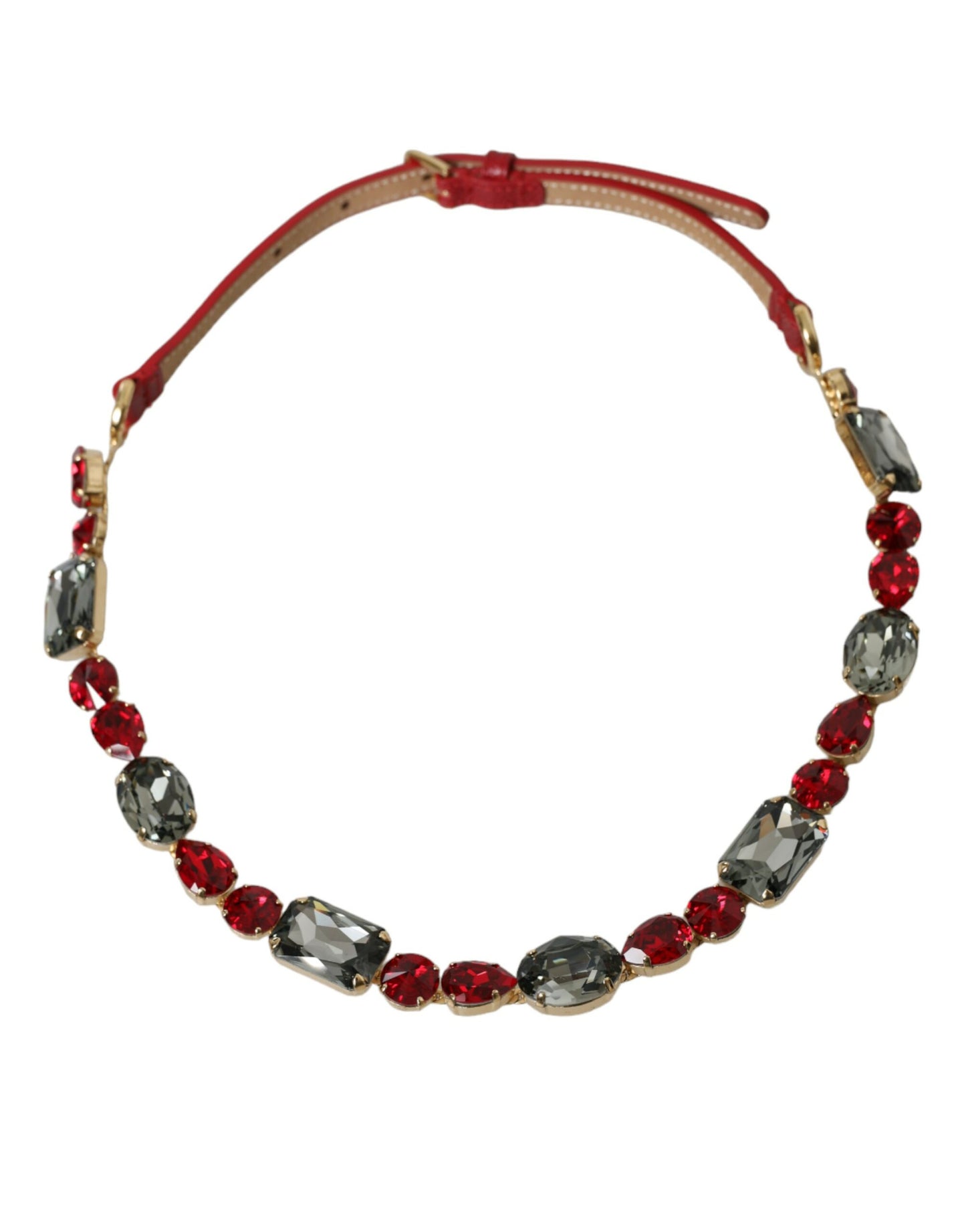 Dolce & Gabbana Red Leather Crystal Chain Waist Belt Dolce & Gabbana