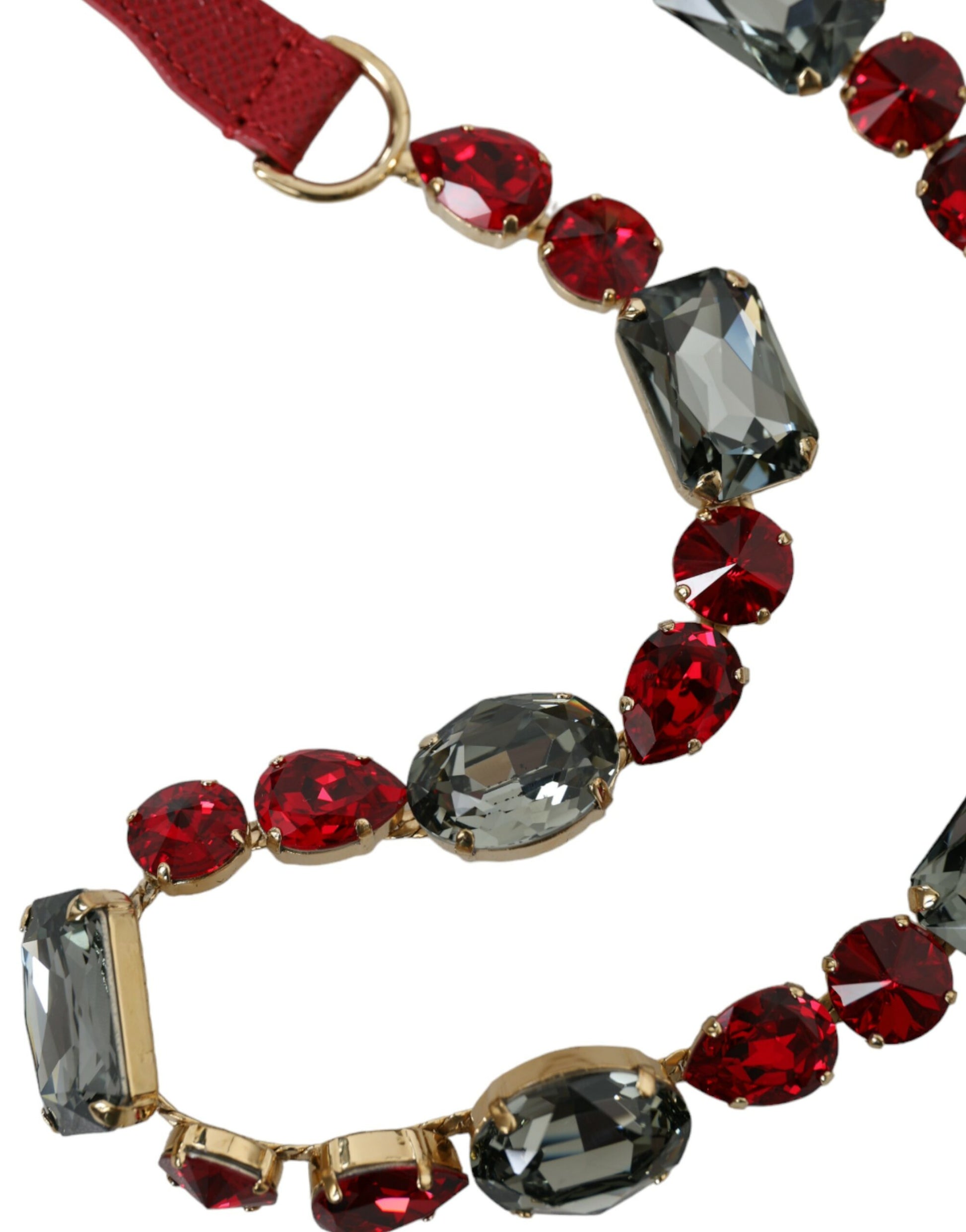 Dolce & Gabbana Red Leather Crystal Chain Waist Belt Dolce & Gabbana