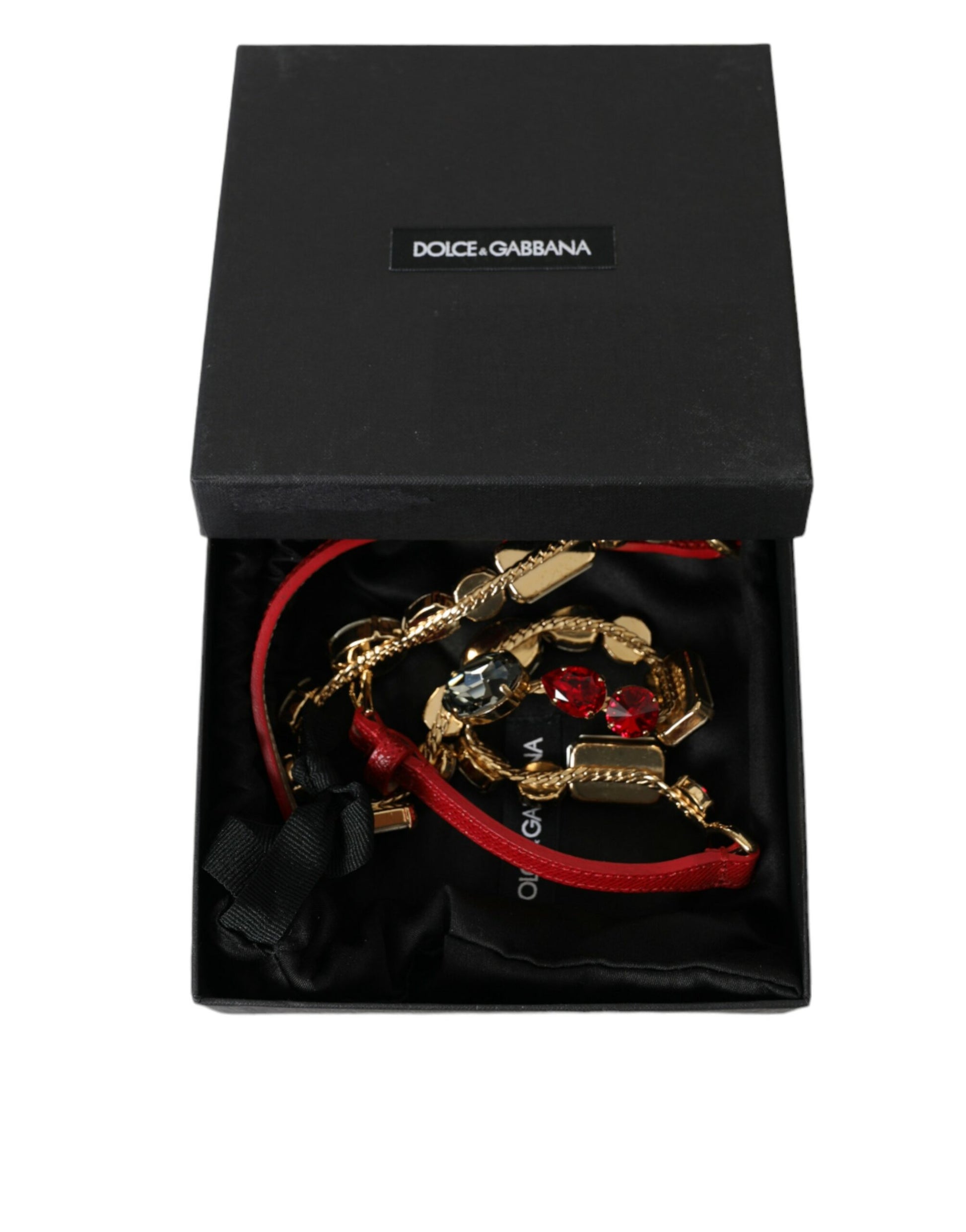 Dolce & Gabbana Red Leather Crystal Chain Waist Belt Dolce & Gabbana