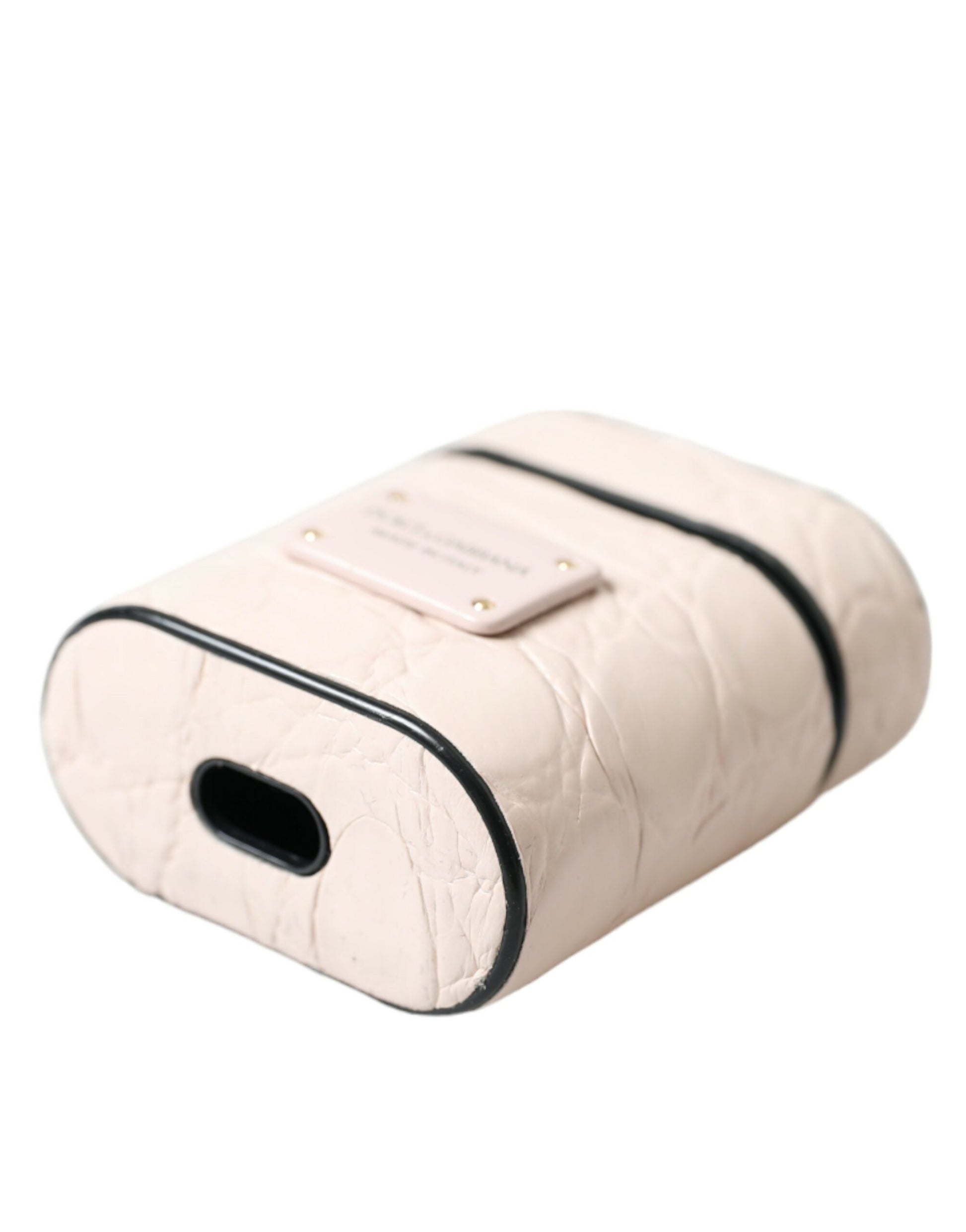 Dolce & Gabbana Light Pink Calf Leather Metal Logo Plaque Airpods Case Dolce & Gabbana