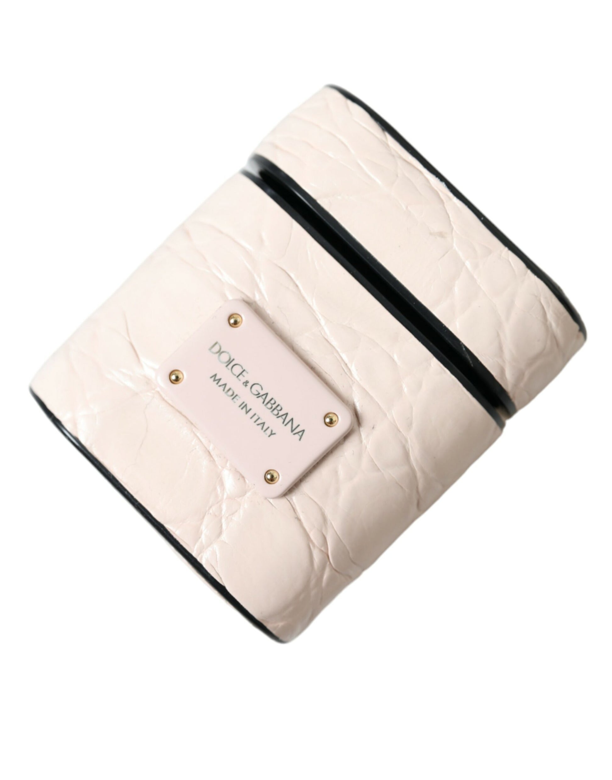 Dolce & Gabbana Light Pink Calf Leather Metal Logo Plaque Airpods Case Dolce & Gabbana