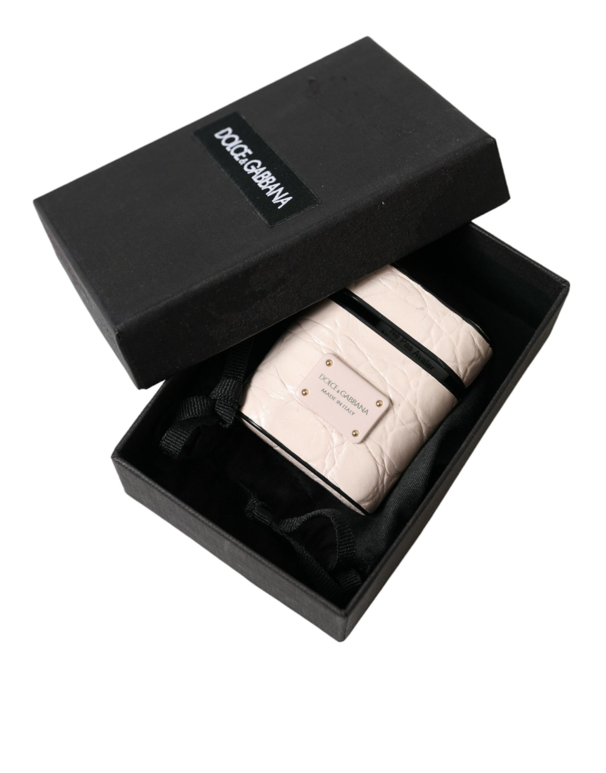 Dolce & Gabbana Light Pink Calf Leather Metal Logo Plaque Airpods Case Dolce & Gabbana