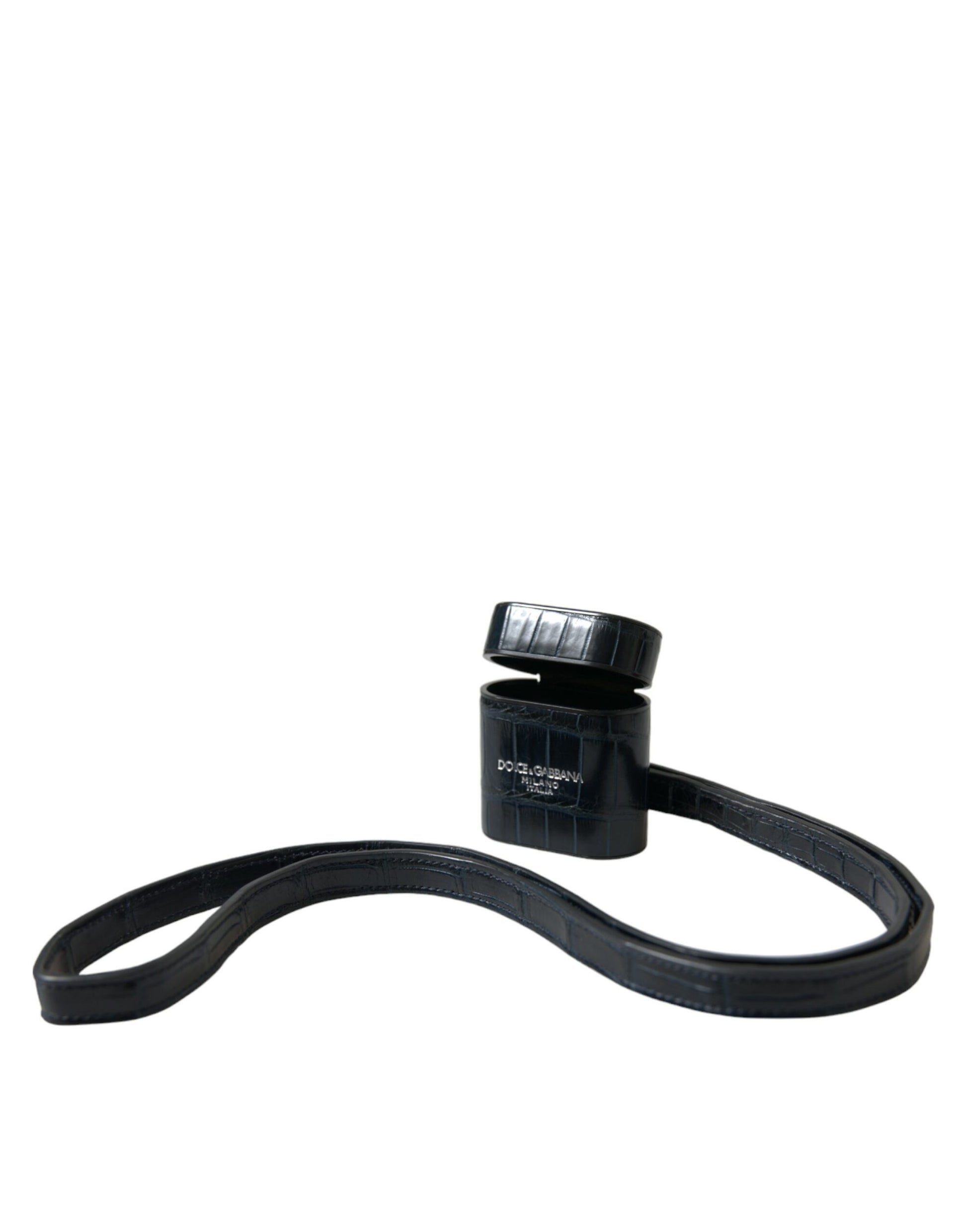 Dolce & Gabbana Black Crocodile Leather Silver Metal Logo Airpods Case Dolce & Gabbana