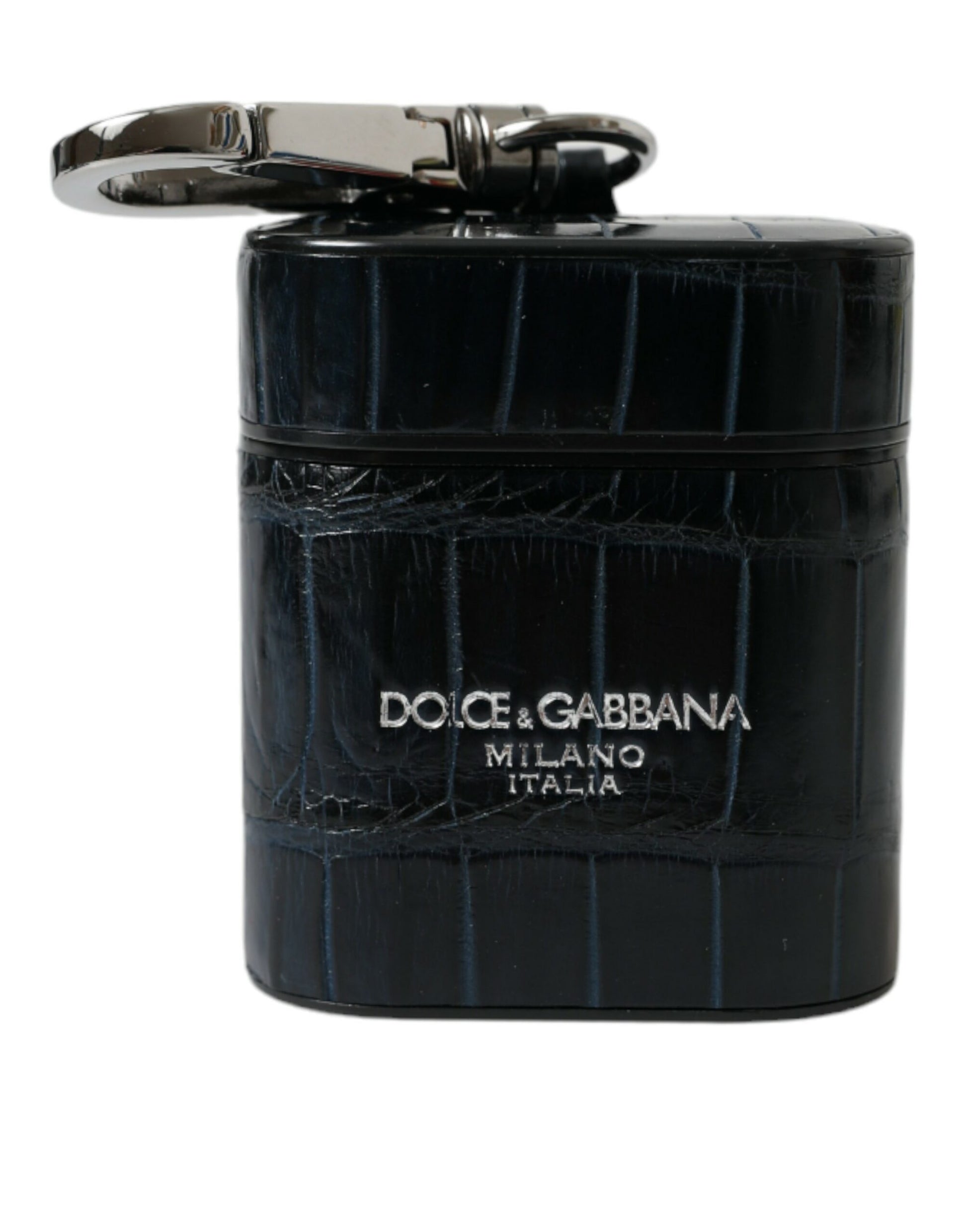 Dolce & Gabbana Black Crocodile Leather Silver Metal Logo Airpods Case Dolce & Gabbana