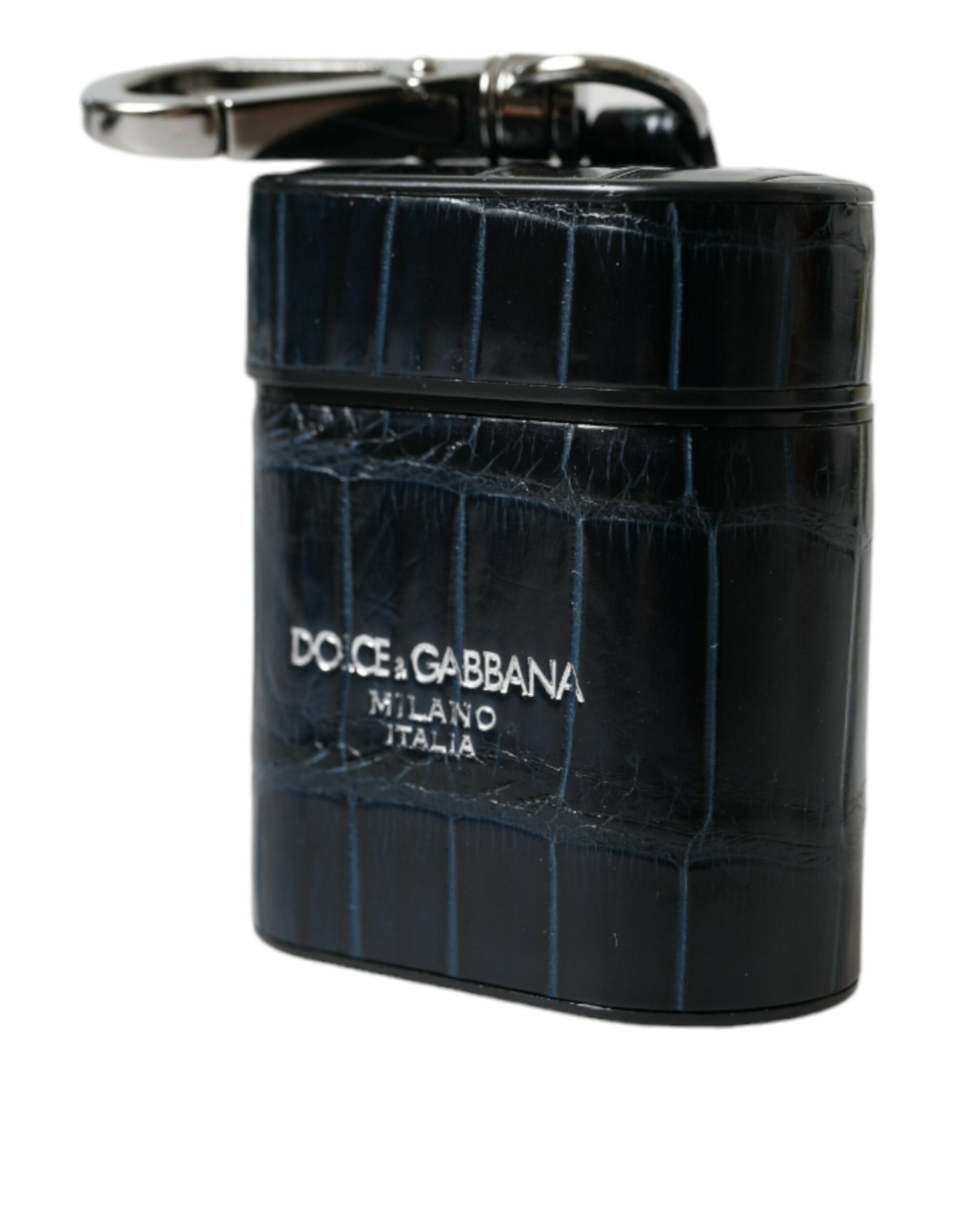 Dolce & Gabbana Black Crocodile Leather Silver Metal Logo Airpods Case Dolce & Gabbana