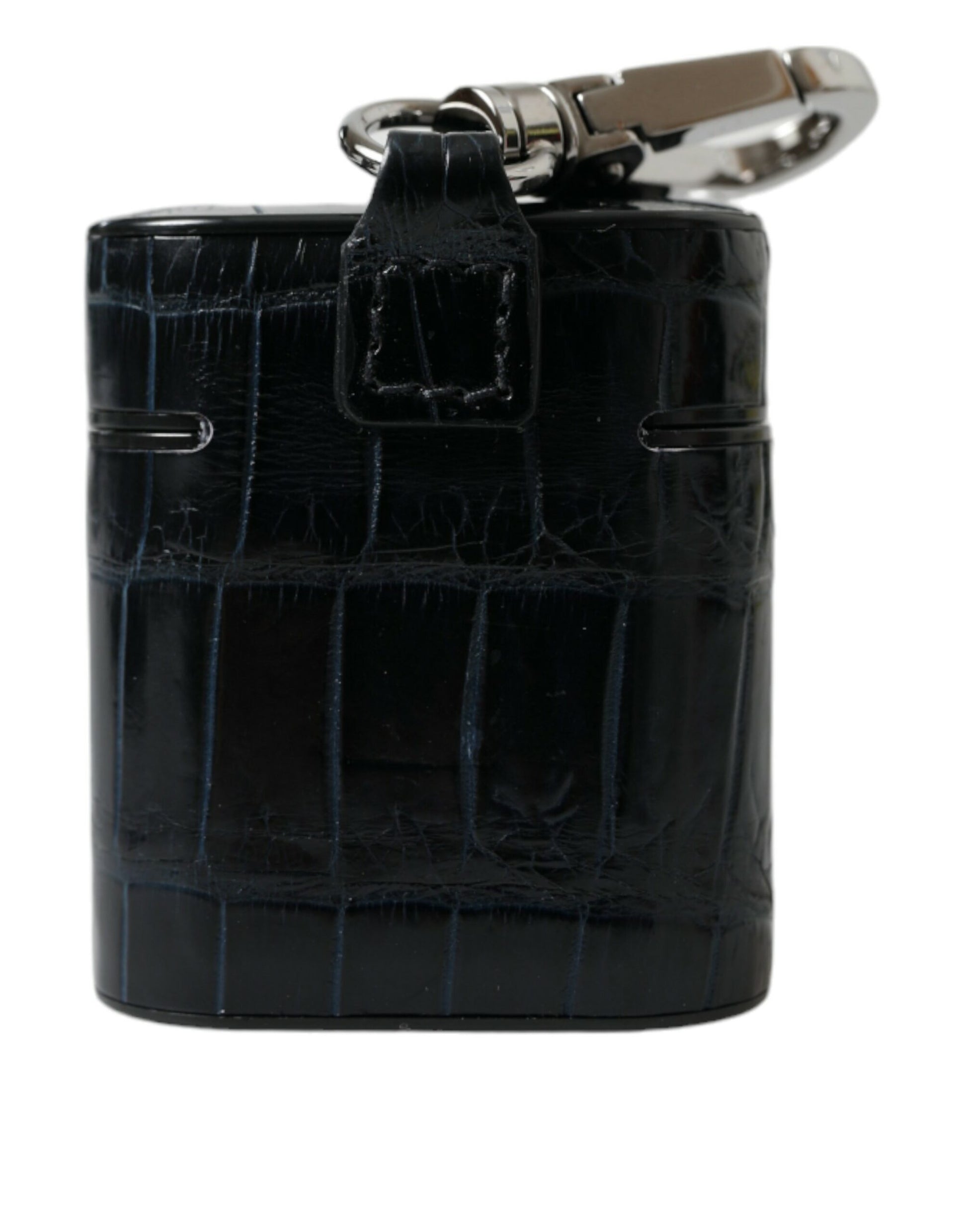 Dolce & Gabbana Black Crocodile Leather Silver Metal Logo Airpods Case Dolce & Gabbana