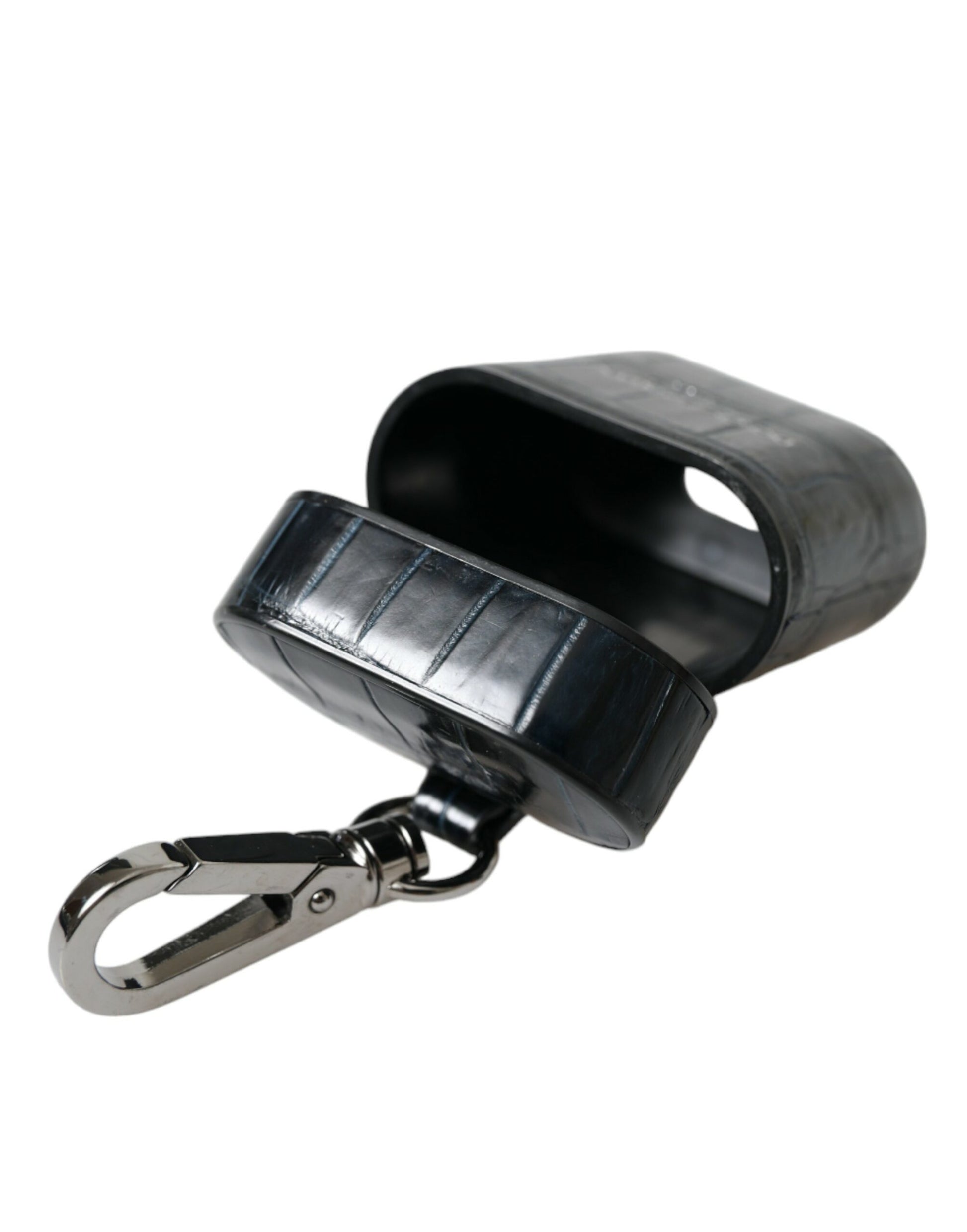 Dolce & Gabbana Black Crocodile Leather Silver Metal Logo Airpods Case Dolce & Gabbana