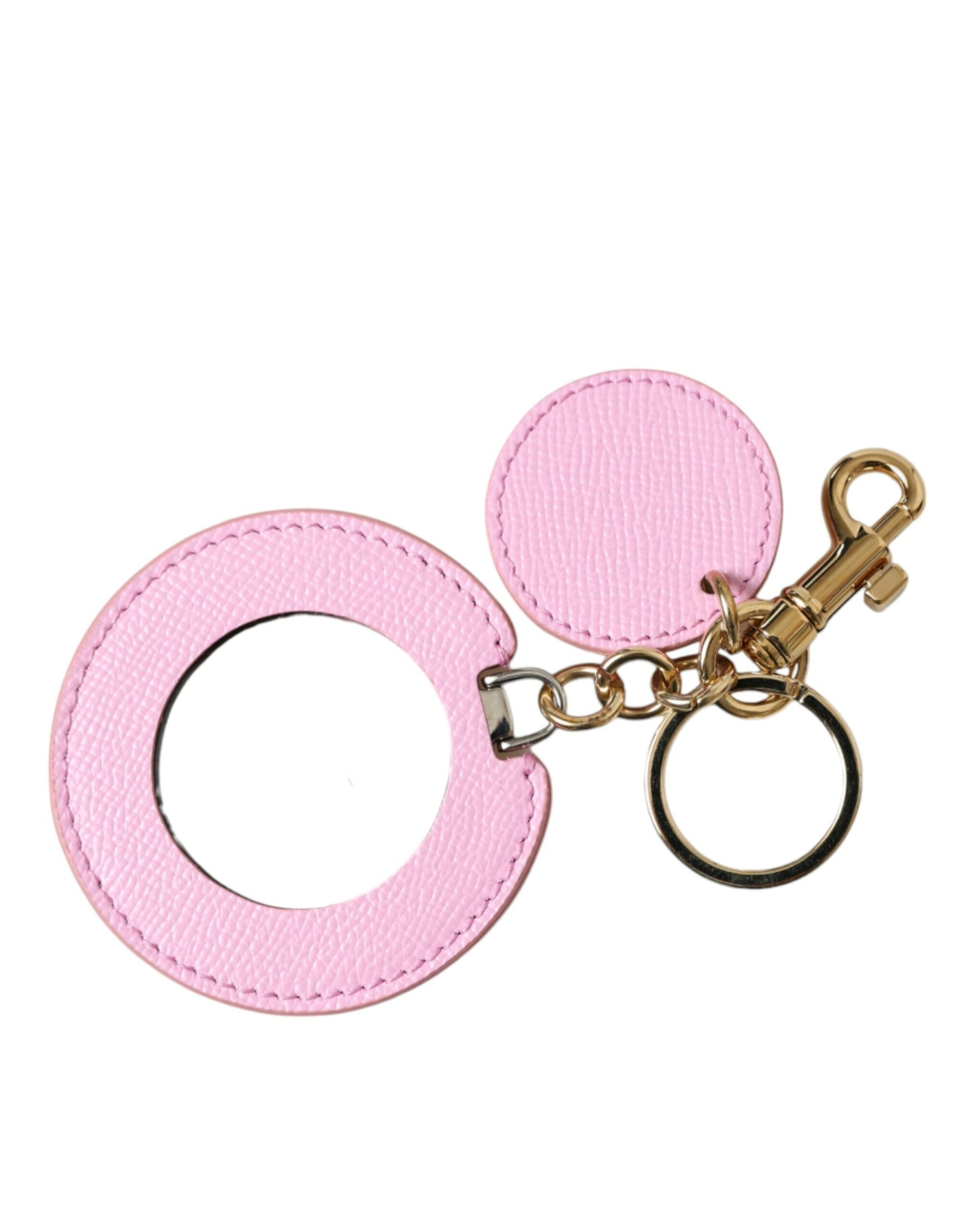 Dolce & Gabbana Pink Calf Leather Gold Metal Logo Print Keyring Keychain Dolce & Gabbana