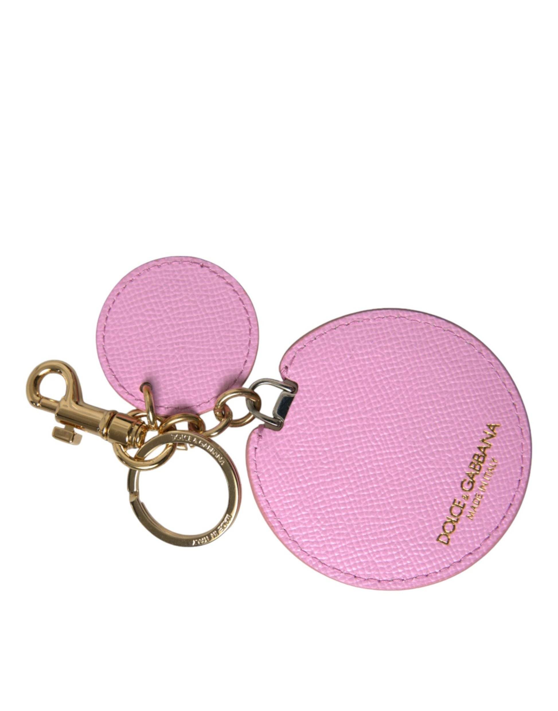 Dolce & Gabbana Pink Calf Leather Gold Metal Logo Print Keyring Keychain Dolce & Gabbana