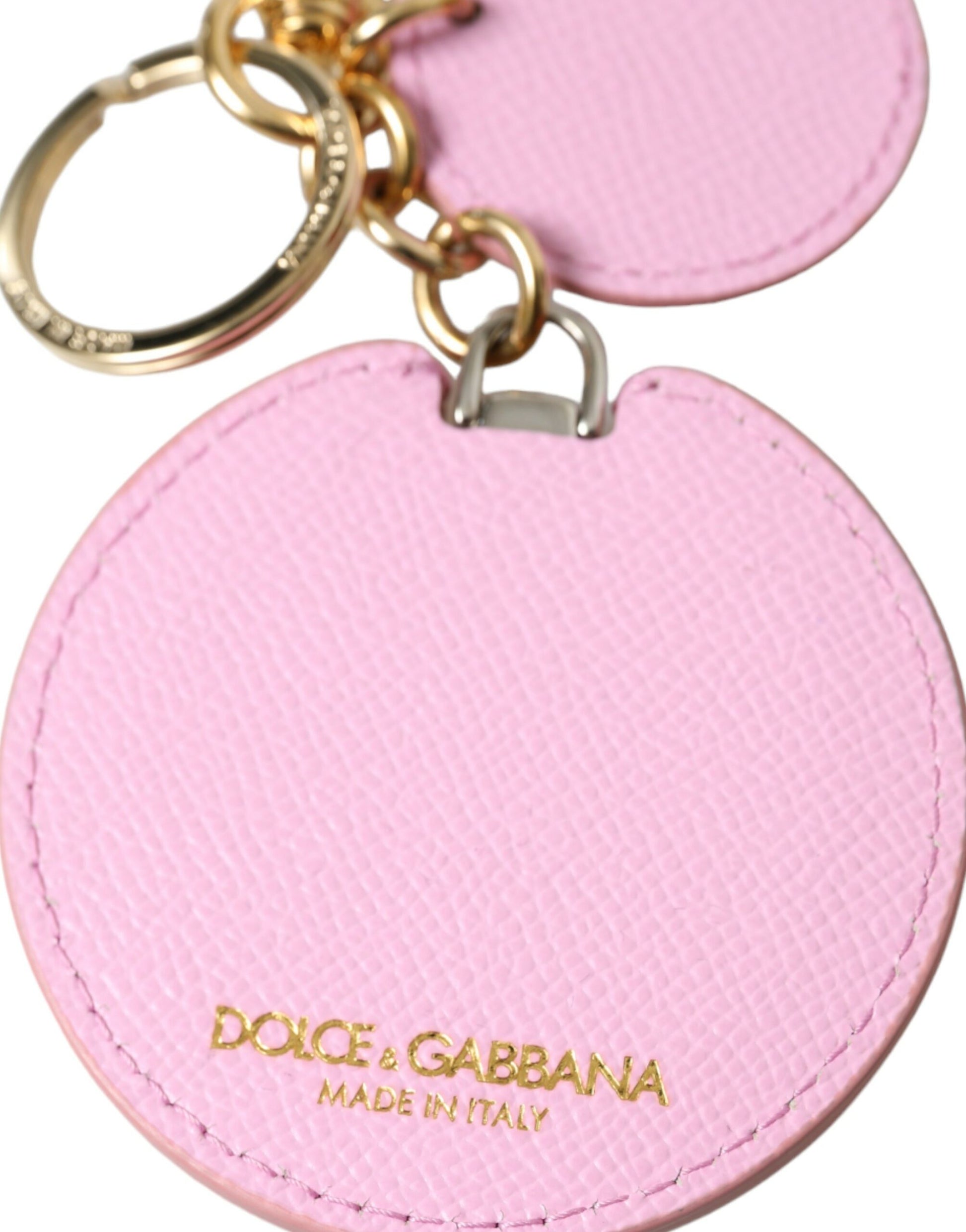 Dolce & Gabbana Pink Calf Leather Gold Metal Logo Print Keyring Keychain Dolce & Gabbana