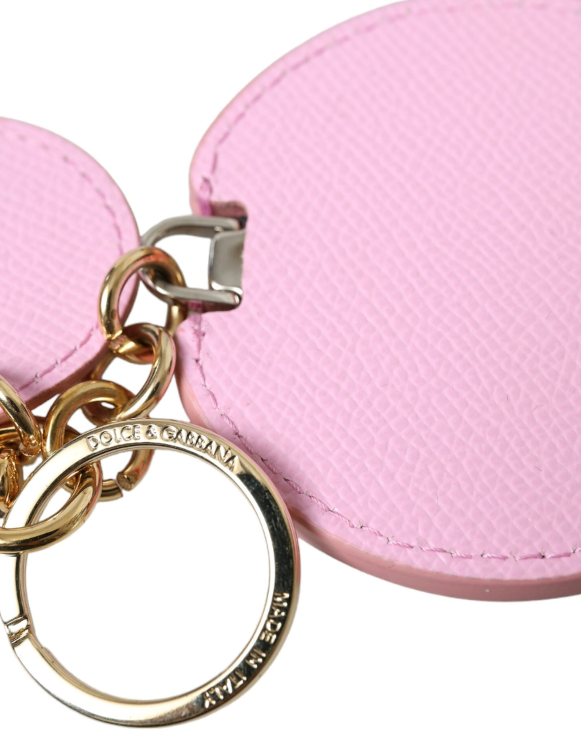Dolce & Gabbana Pink Calf Leather Gold Metal Logo Print Keyring Keychain Dolce & Gabbana