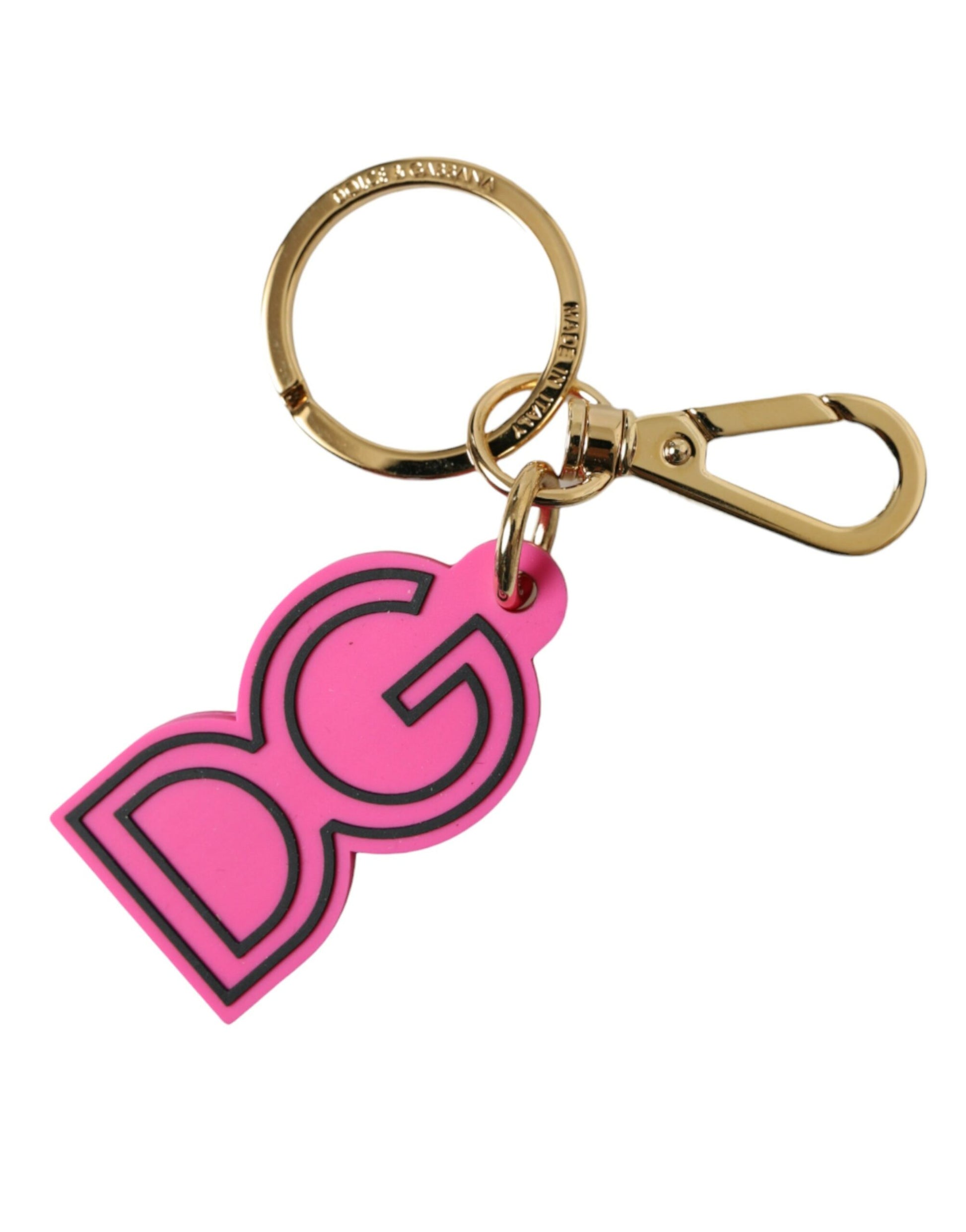 Dolce & Gabbana Pink Rubber Gold Tone Metal DG Logo Keyring Keychain Dolce & Gabbana