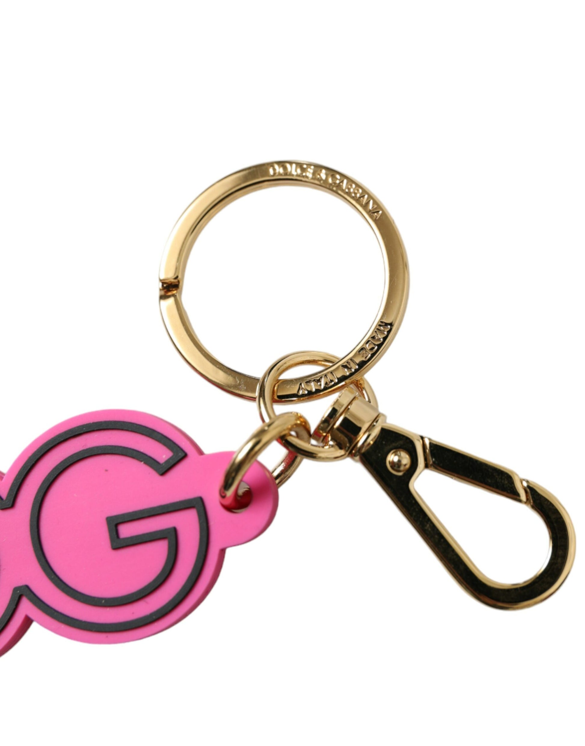 Dolce & Gabbana Pink Rubber Gold Tone Metal DG Logo Keyring Keychain Dolce & Gabbana