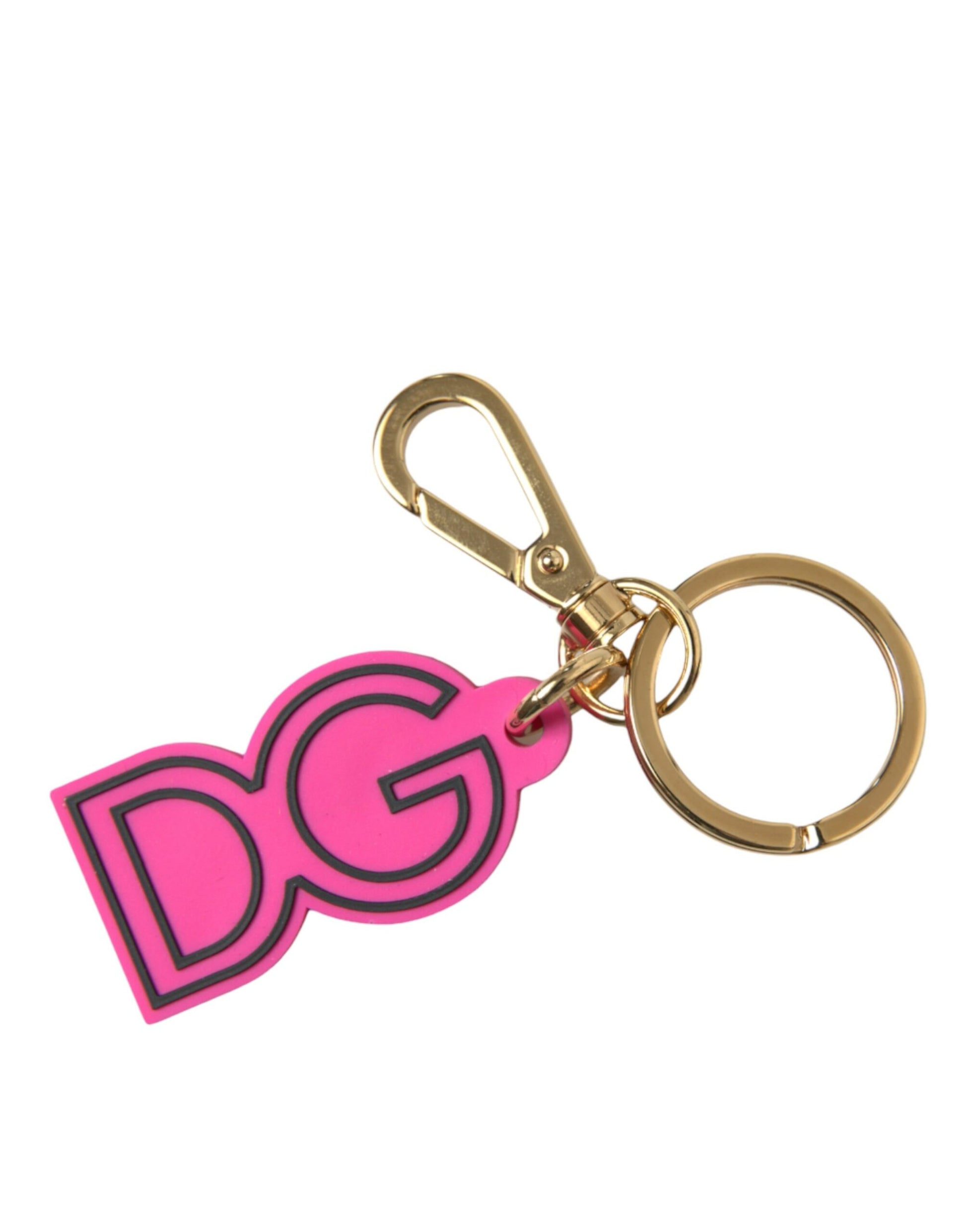 Dolce & Gabbana Pink Rubber Gold Tone Metal DG Logo Keyring Keychain Dolce & Gabbana