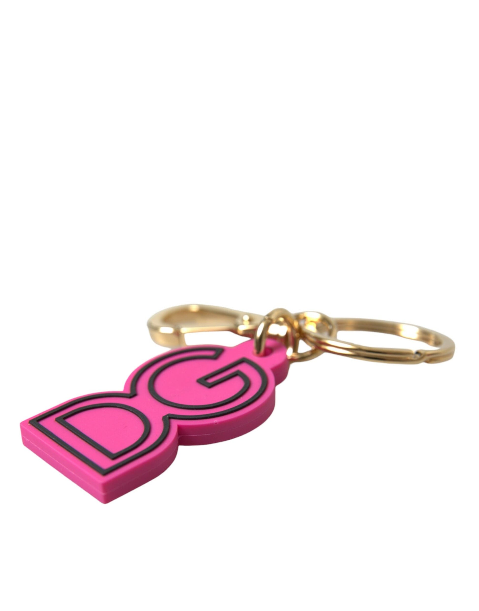 Dolce & Gabbana Pink Rubber Gold Tone Metal DG Logo Keyring Keychain Dolce & Gabbana