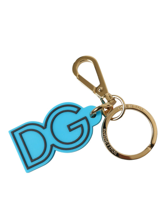 Dolce & Gabbana Blue Rubber Gold Tone Metal DG Logo Keyring Keychain Dolce & Gabbana