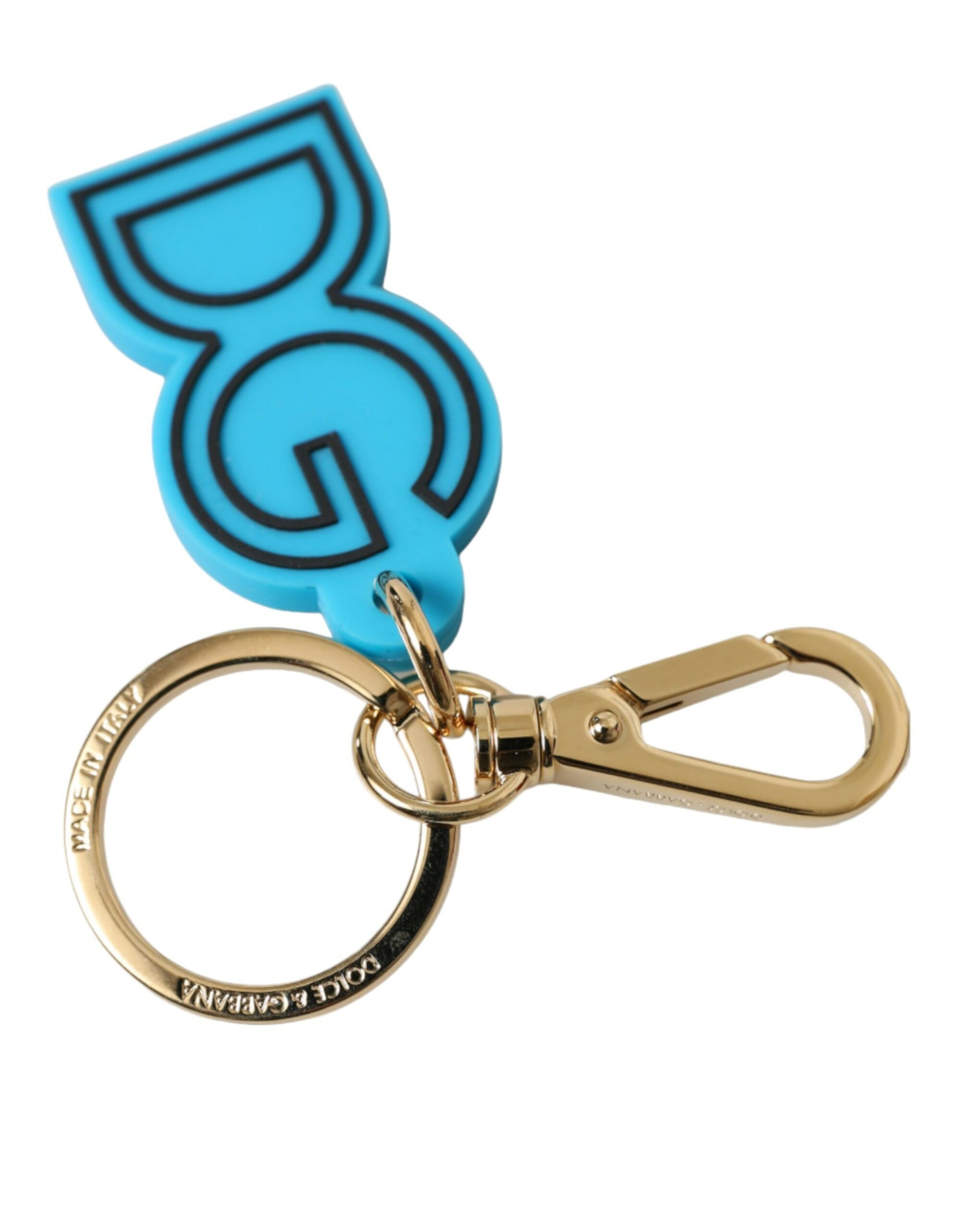 Dolce & Gabbana Blue Rubber Gold Tone Metal DG Logo Keyring Keychain Dolce & Gabbana