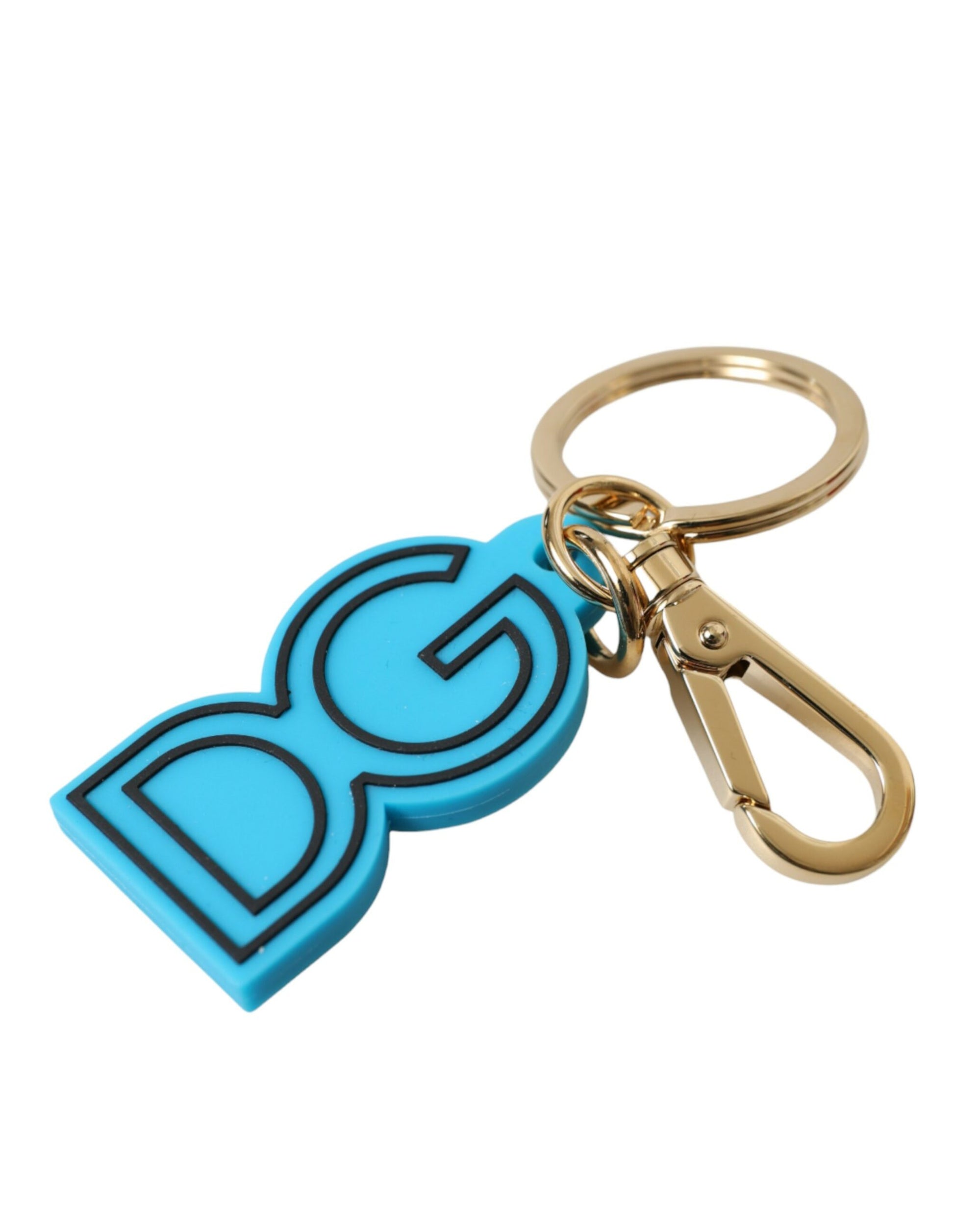Dolce & Gabbana Blue Rubber Gold Tone Metal DG Logo Keyring Keychain Dolce & Gabbana