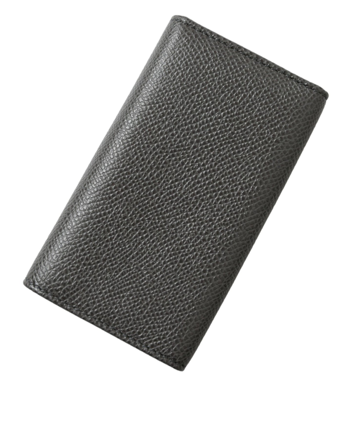 Dolce & Gabbana Gray Leather Silver Metal Logo Plaque Trifold Keyring Dolce & Gabbana