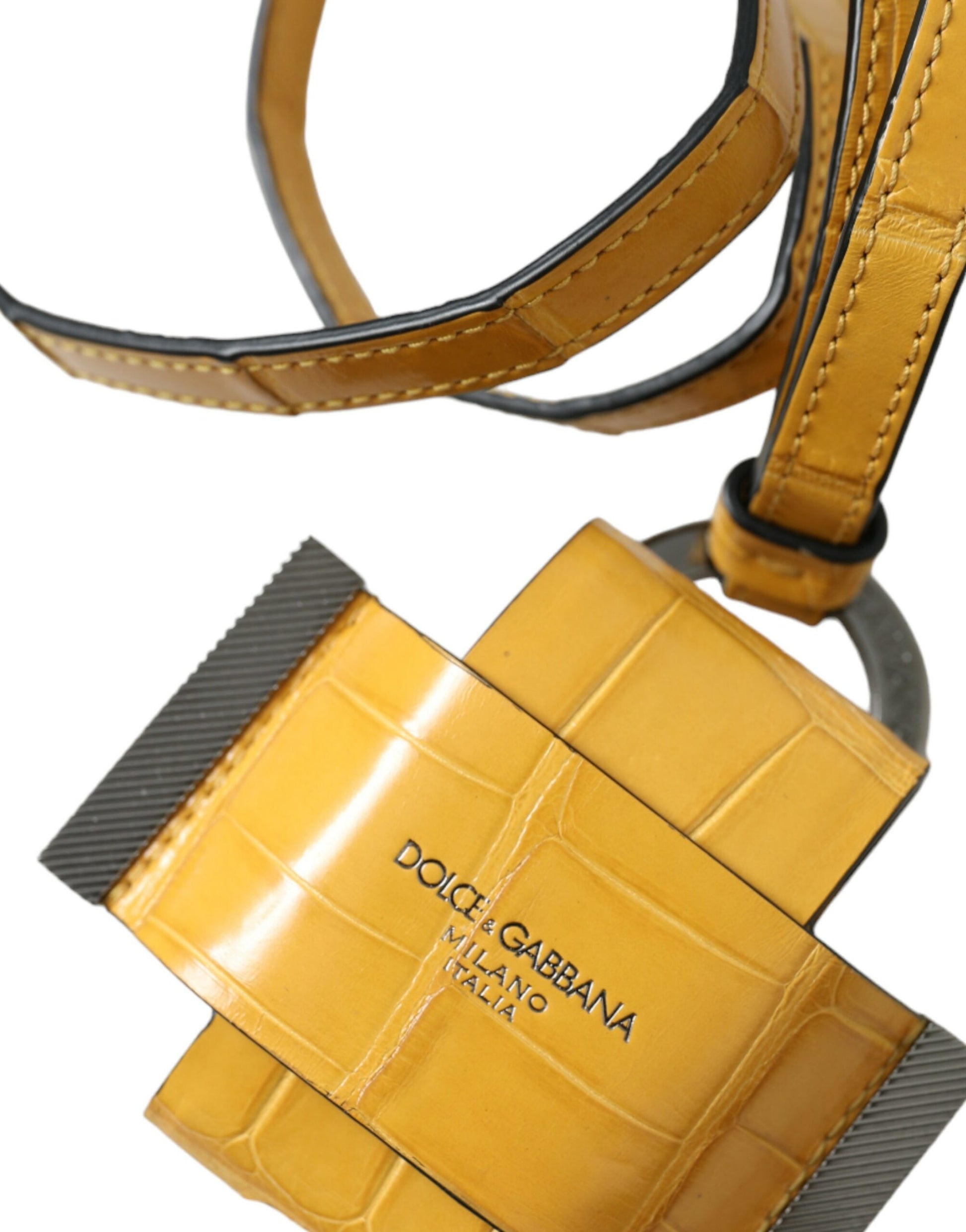 Dolce & Gabbana Yellow Crocodile Leather Logo Print Lanyard Keychain Dolce & Gabbana