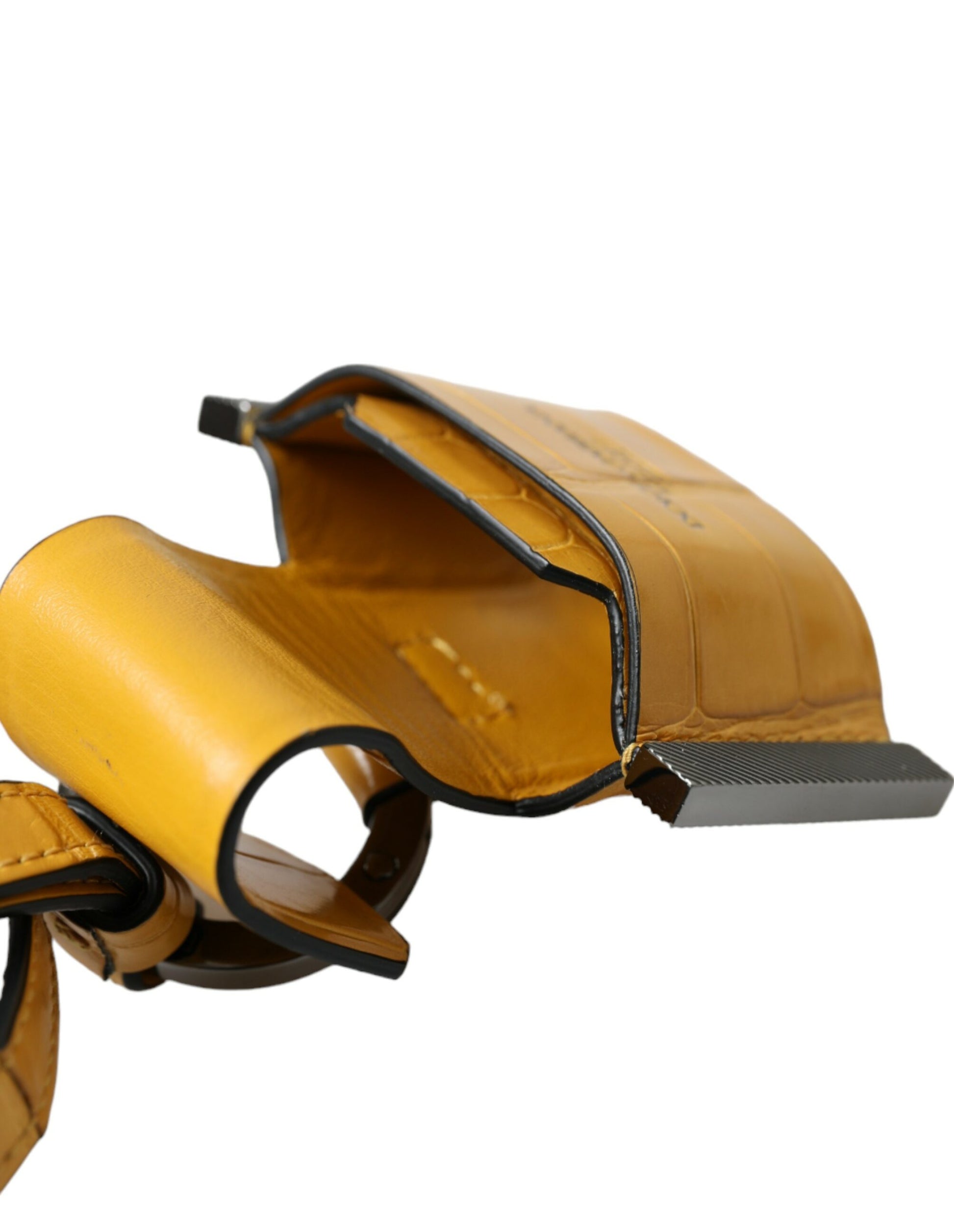 Dolce & Gabbana Yellow Crocodile Leather Logo Print Lanyard Keychain Dolce & Gabbana