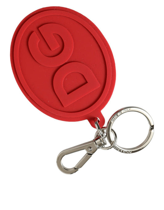 Dolce & Gabbana Red Rubber DG Logo Silver Brass Metal Keyring Keychain Dolce & Gabbana