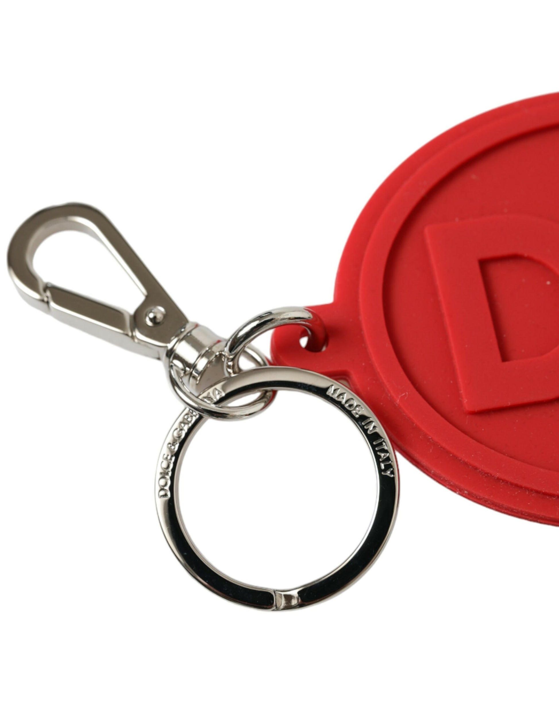 Dolce & Gabbana Red Rubber DG Logo Silver Brass Metal Keyring Keychain Dolce & Gabbana