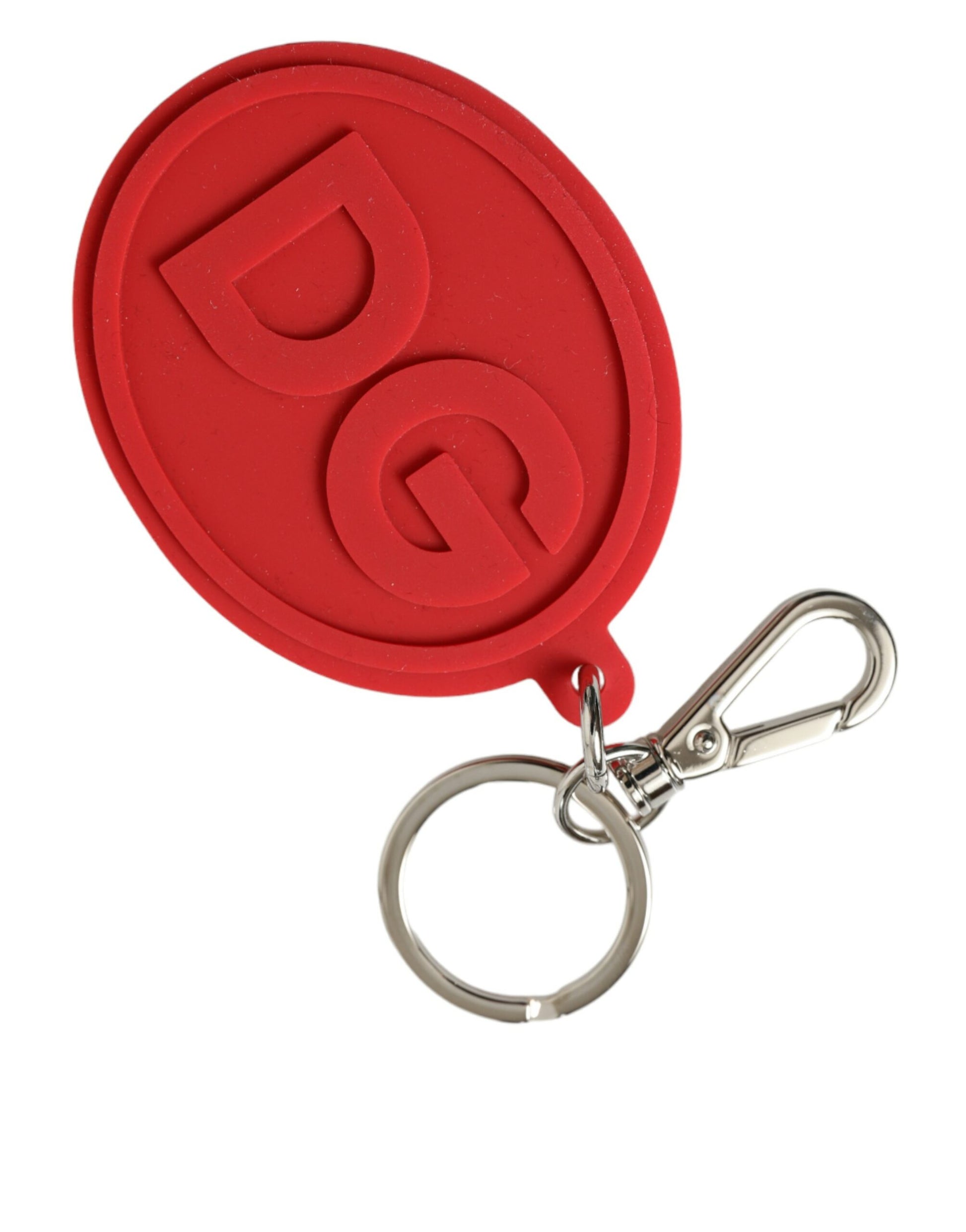 Dolce & Gabbana Red Rubber DG Logo Silver Brass Metal Keyring Keychain Dolce & Gabbana