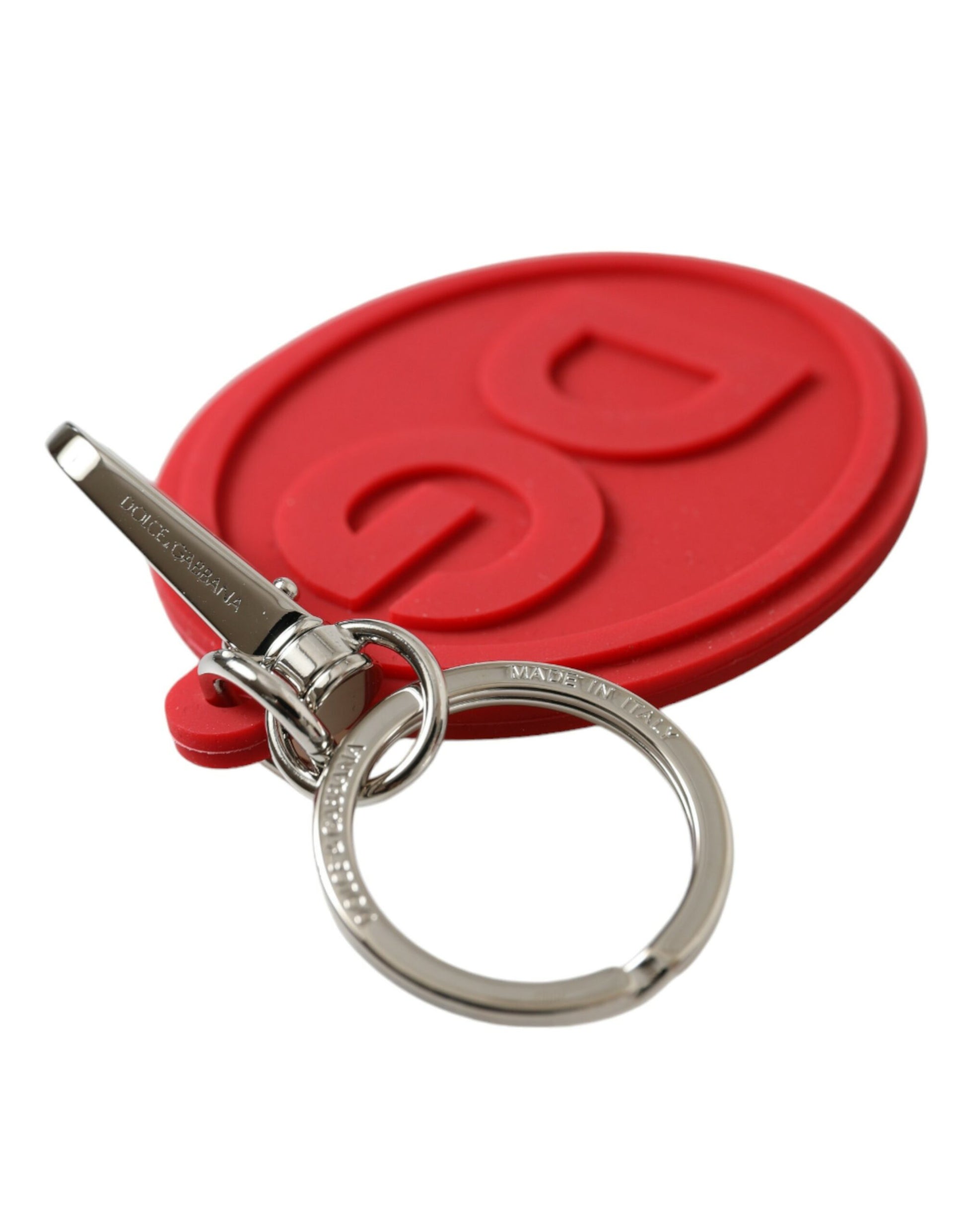 Dolce & Gabbana Red Rubber DG Logo Silver Brass Metal Keyring Keychain Dolce & Gabbana