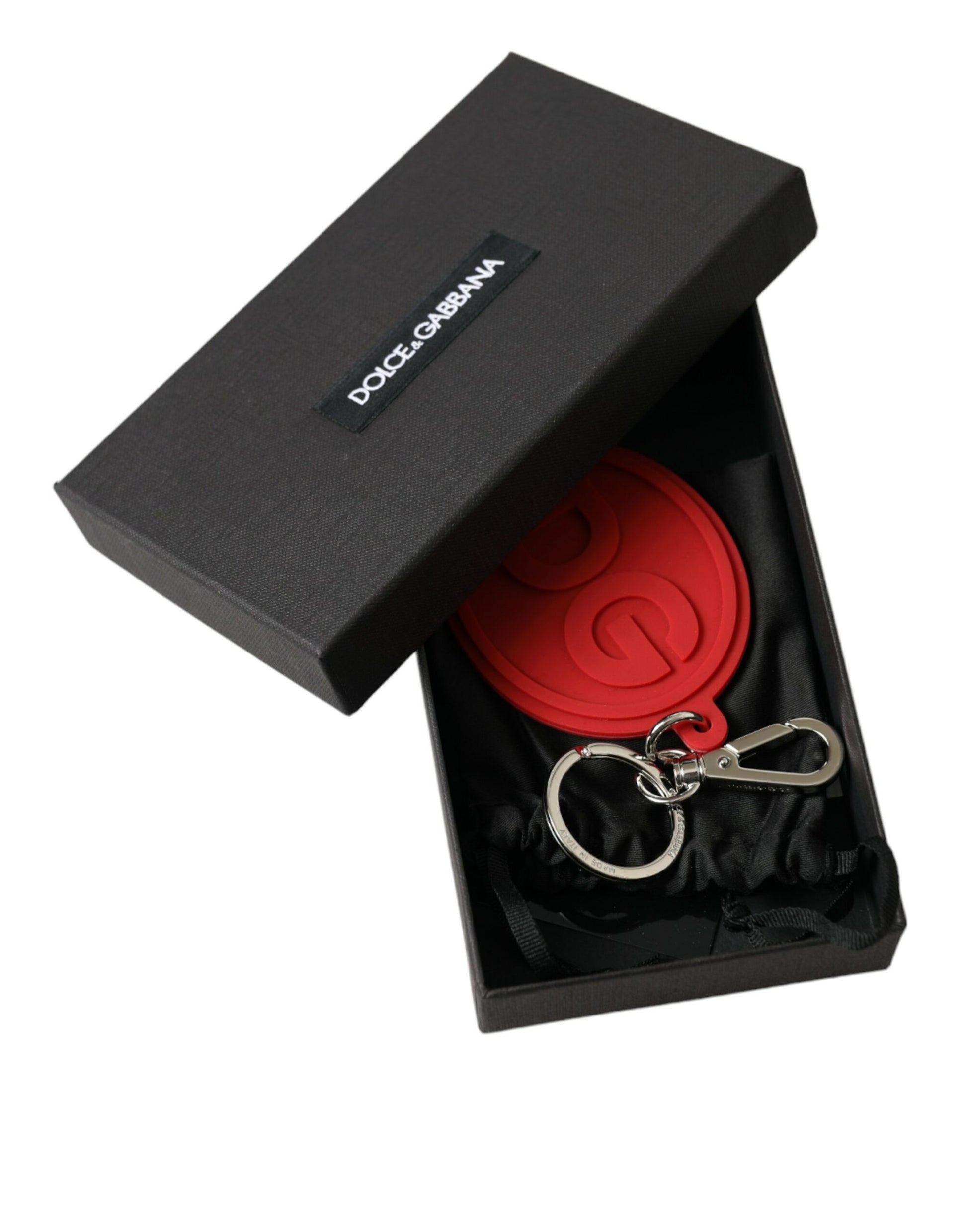 Dolce & Gabbana Red Rubber DG Logo Silver Brass Metal Keyring Keychain Dolce & Gabbana