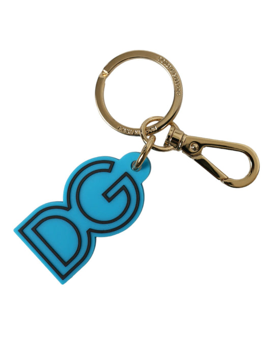 Dolce & Gabbana Blue Rubber Gold Tone Metal DG Logo Keyring Keychain Dolce & Gabbana