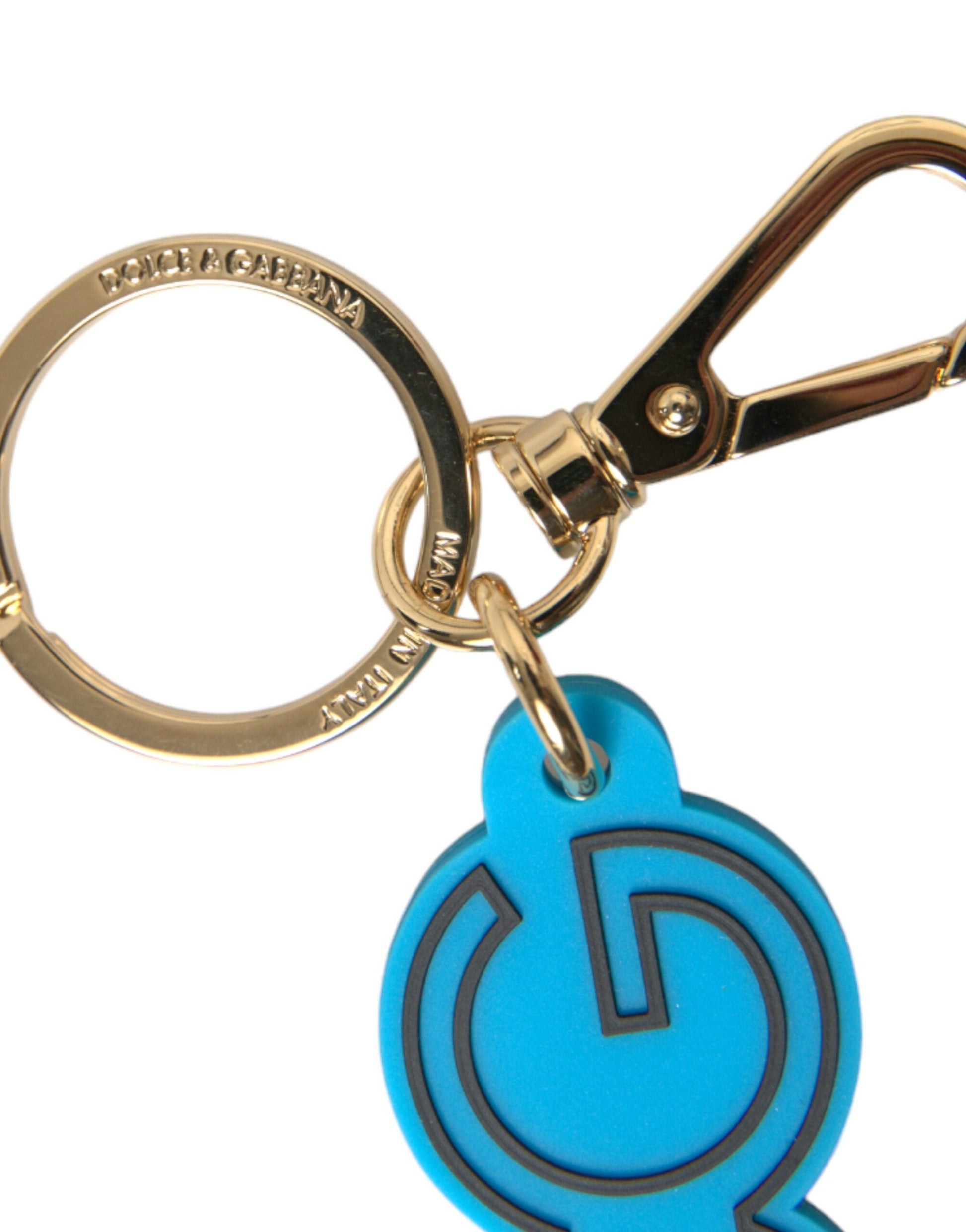 Dolce & Gabbana Blue Rubber Gold Tone Metal DG Logo Keyring Keychain Dolce & Gabbana