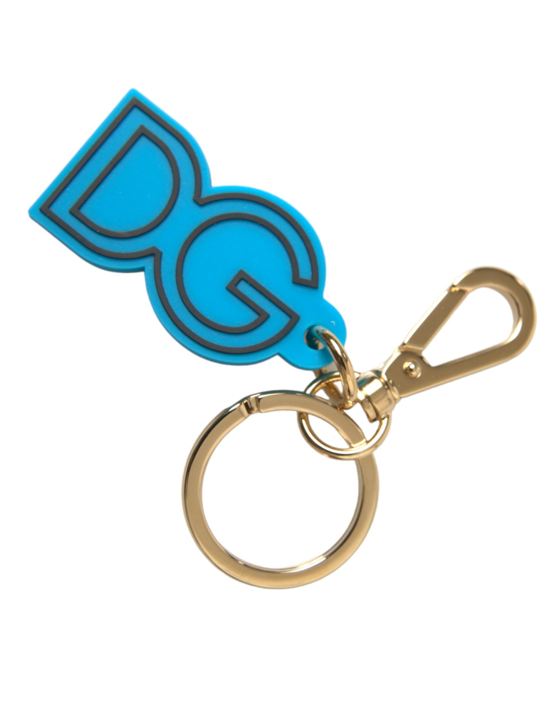 Dolce & Gabbana Blue Rubber Gold Tone Metal DG Logo Keyring Keychain Dolce & Gabbana