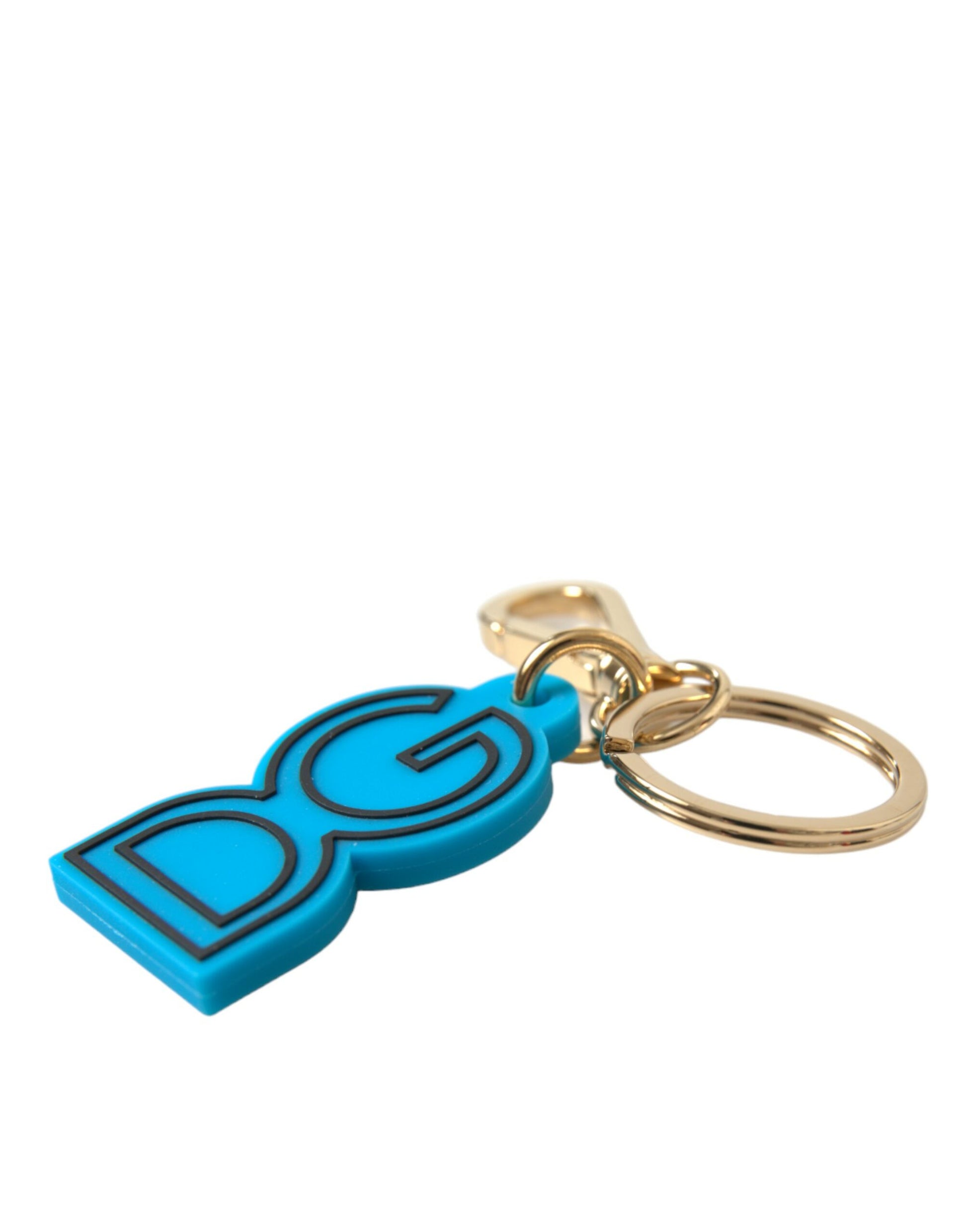 Dolce & Gabbana Blue Rubber Gold Tone Metal DG Logo Keyring Keychain Dolce & Gabbana
